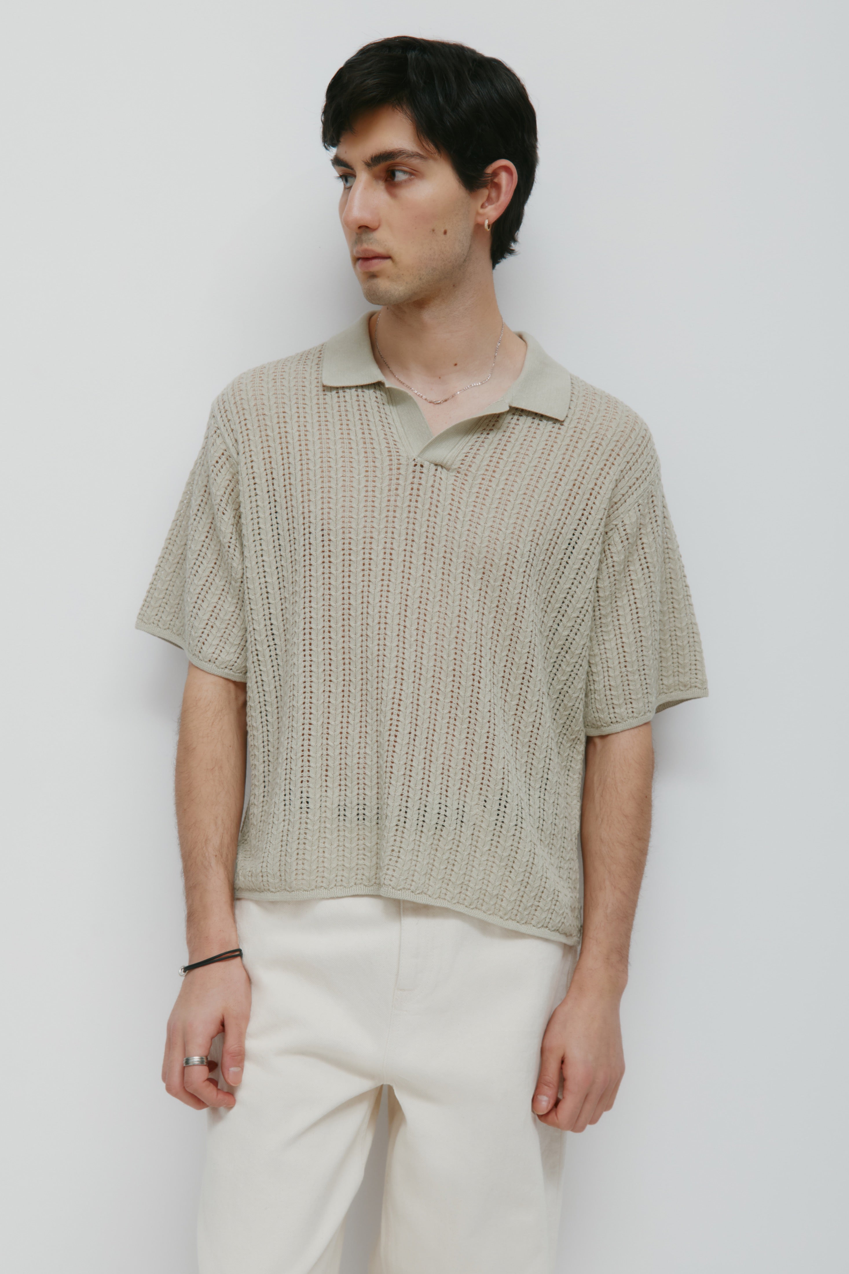 Polo à manches courtes en tricot Jadd pour homme en brume de sauge