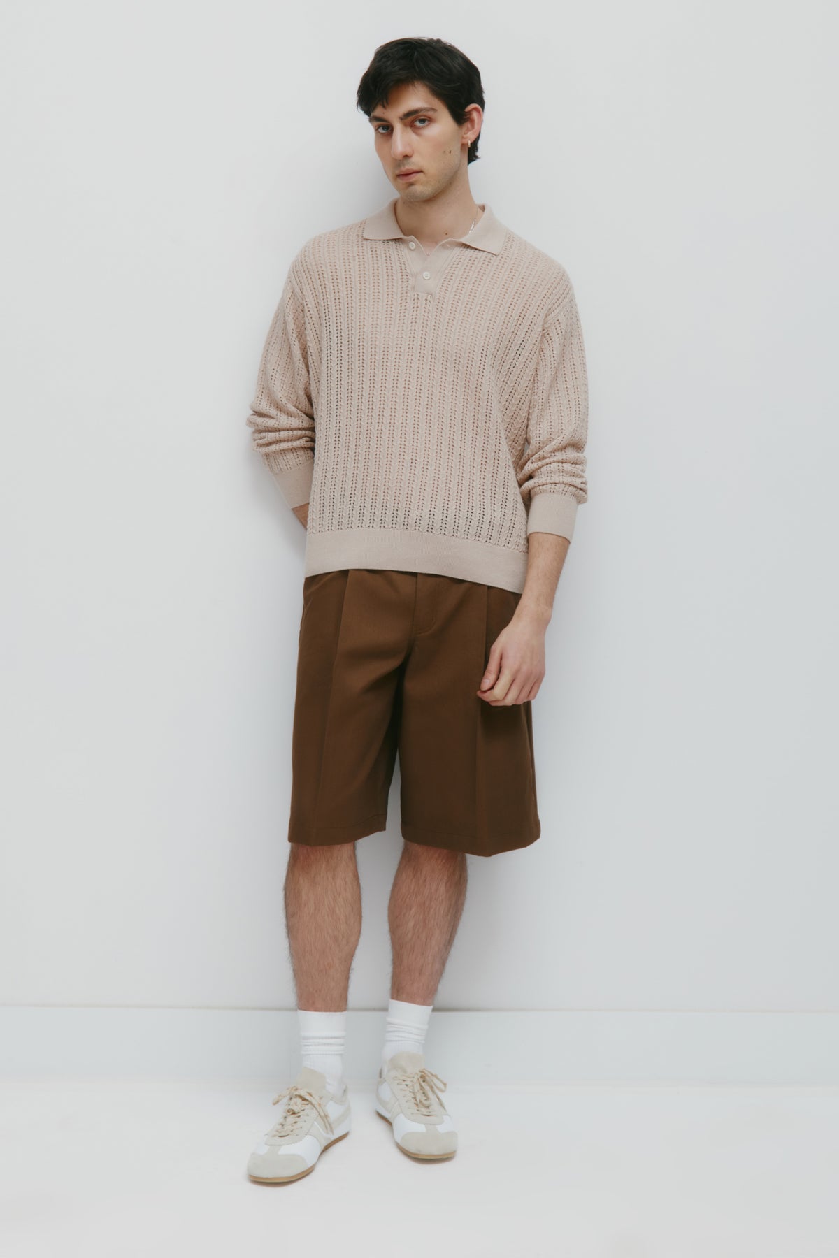 Polo à manches longues en tricot pour homme Jadd en grès