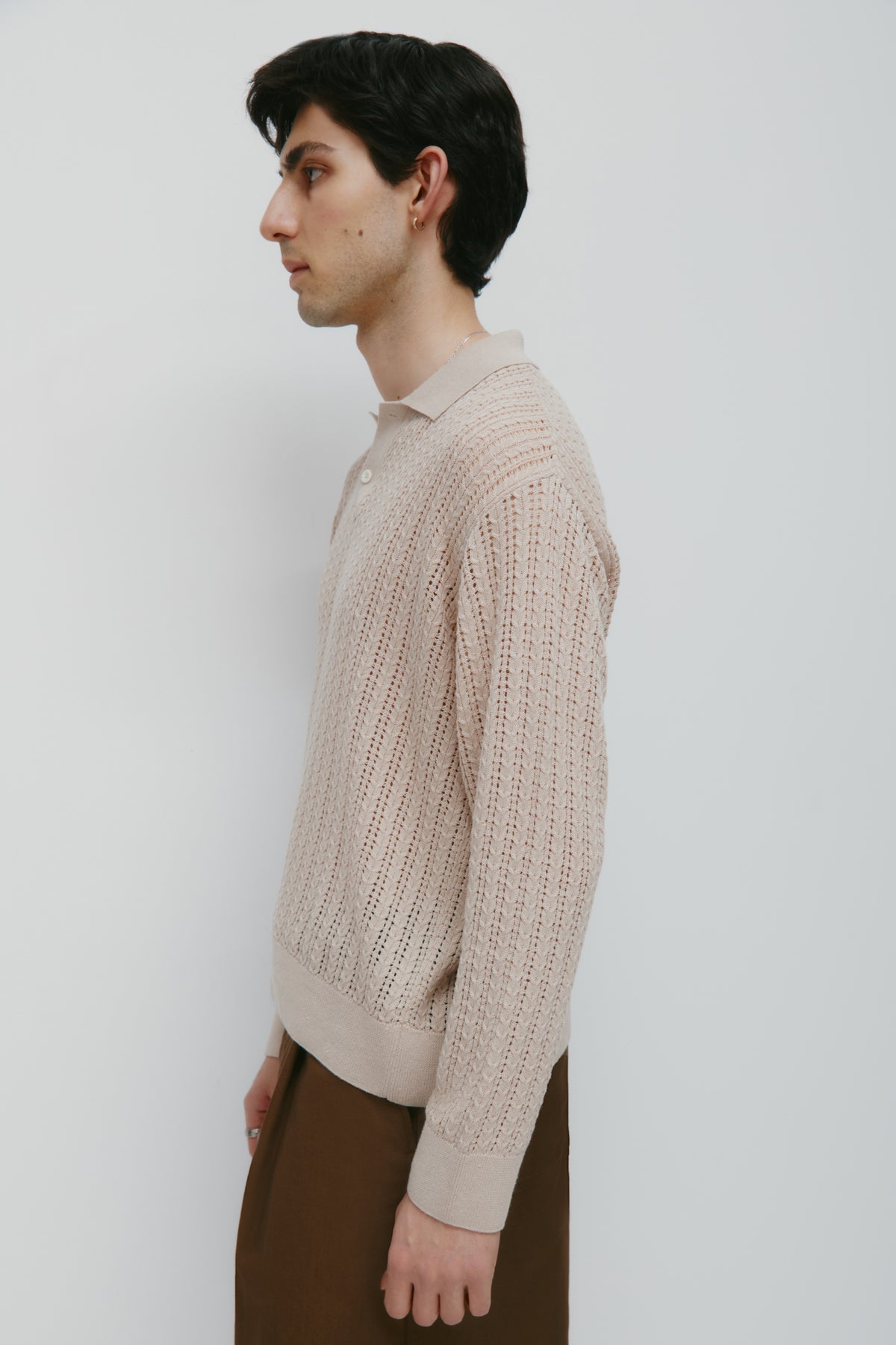 Polo à manches longues en tricot pour homme Jadd en grès