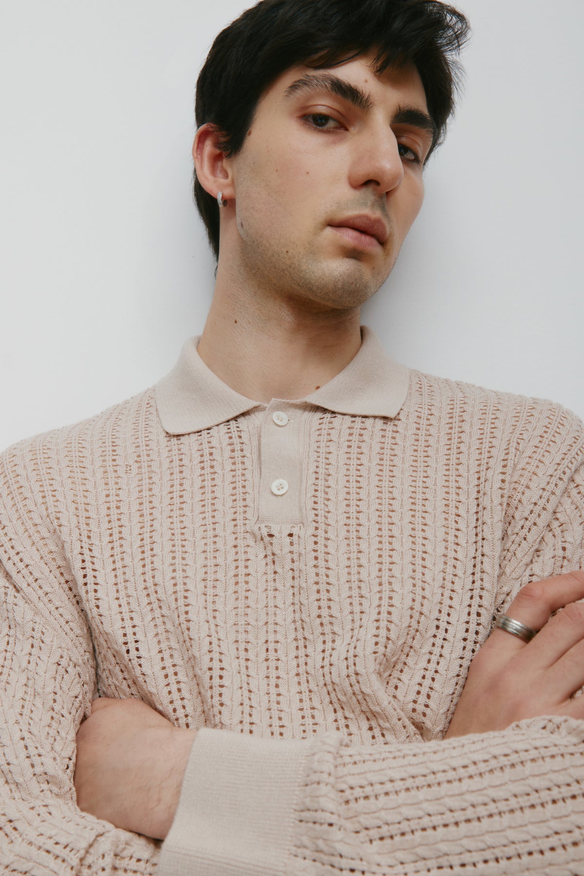 Polo à manches longues en tricot pour homme Jadd en grès
