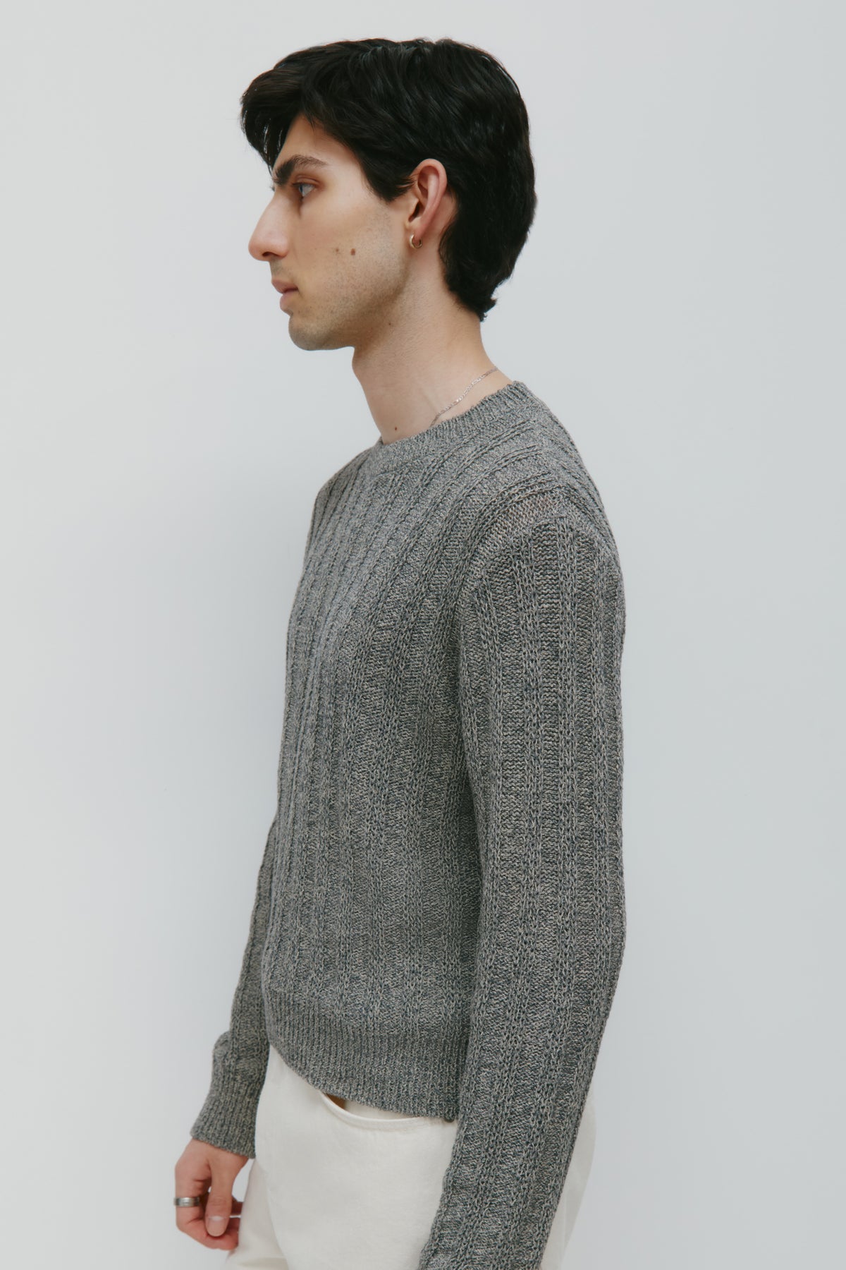 Men's Nima Open Knit Crew in Dark Slate