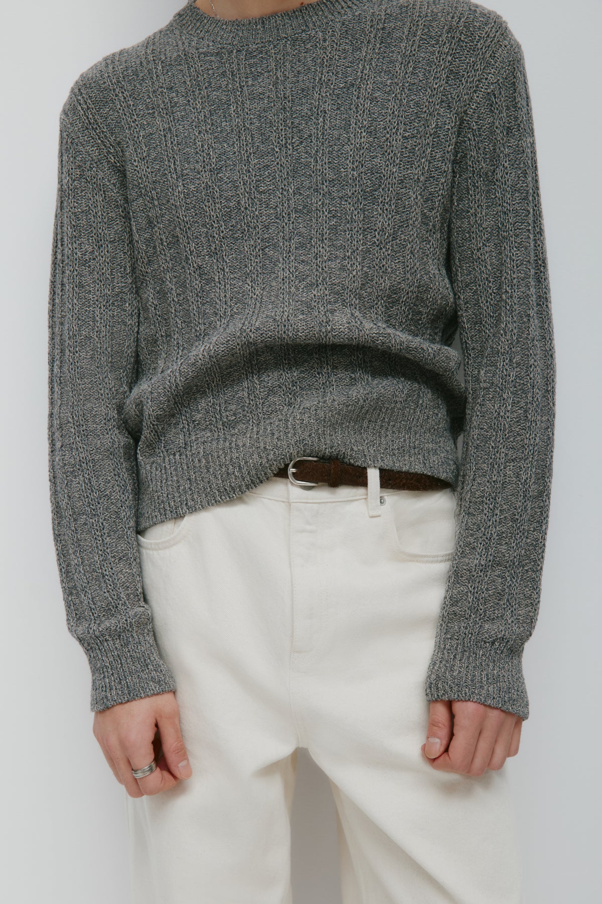 Men's Nima Open Knit Crew in Dark Slate