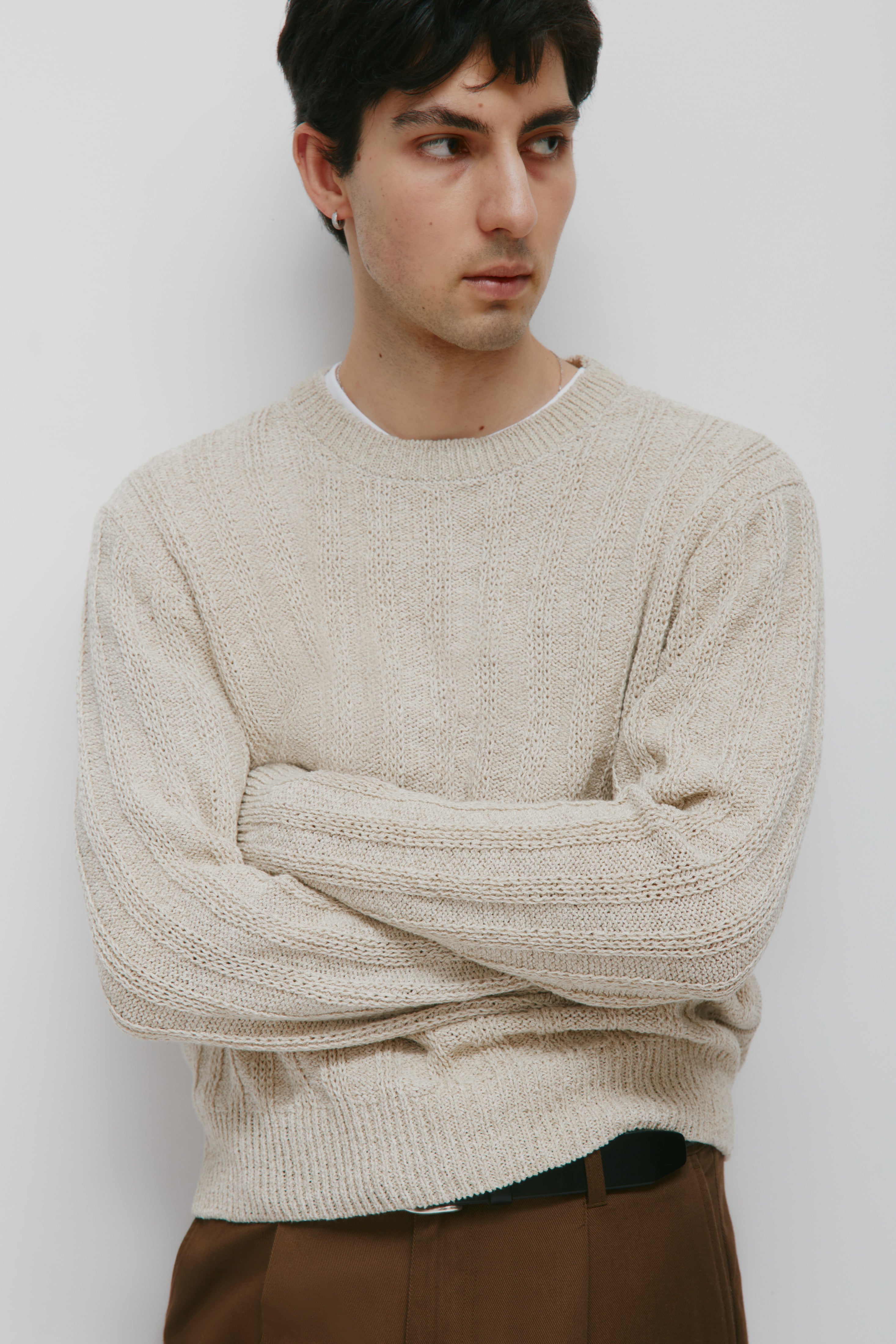 Men's Nima Open Knit Crew in Dove