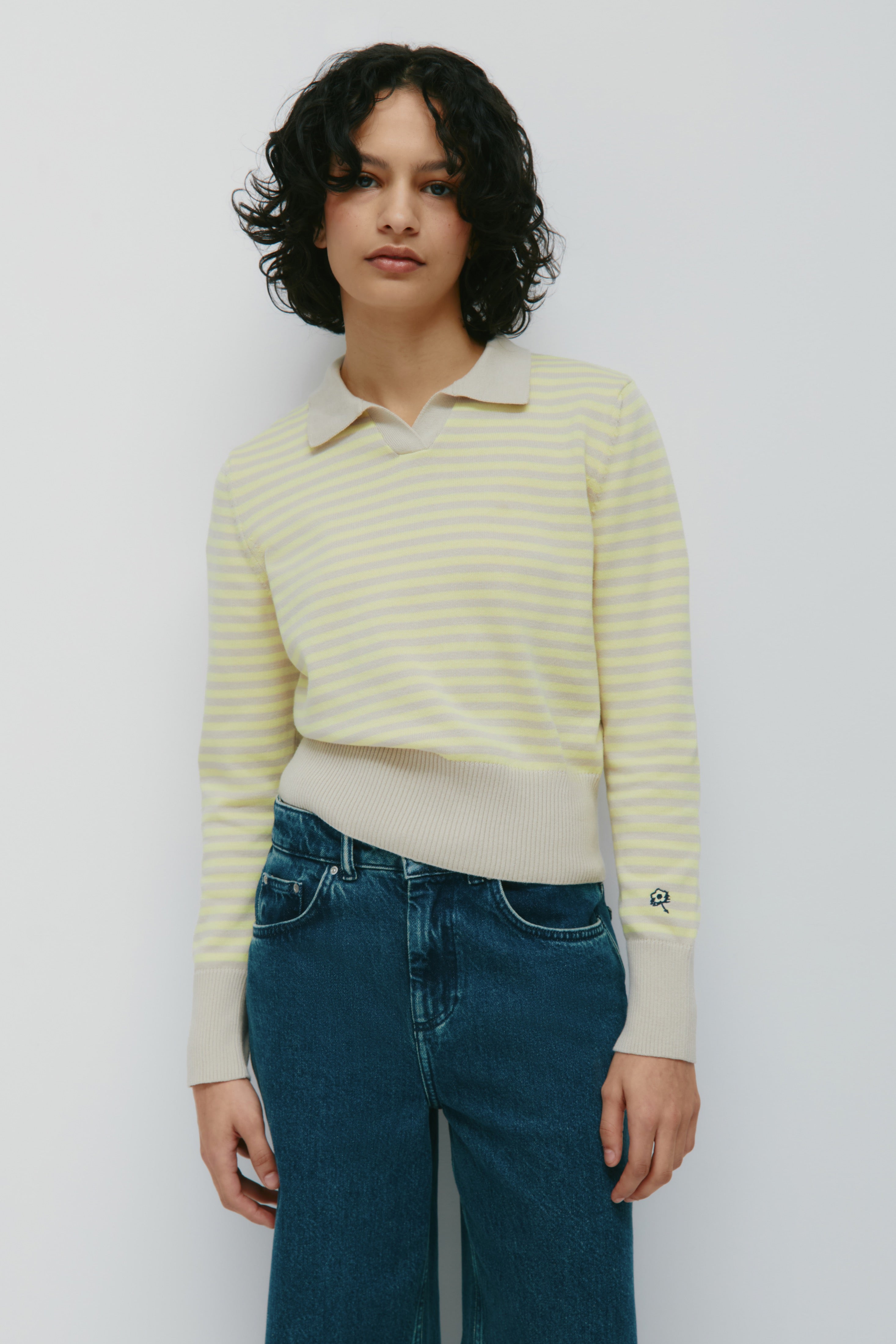 Pull polo universitaire pour femme en rayures sable/sorbet