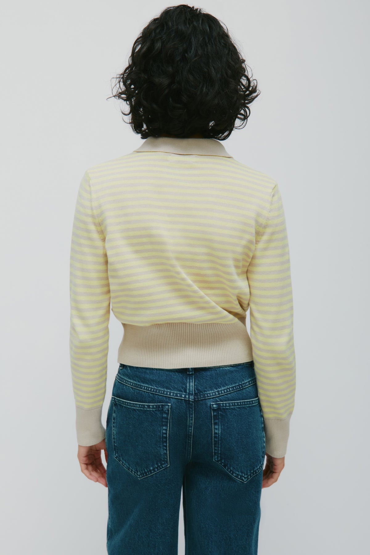 Women's Varsity Polo Sweater in Sand/Sorbet Stripe