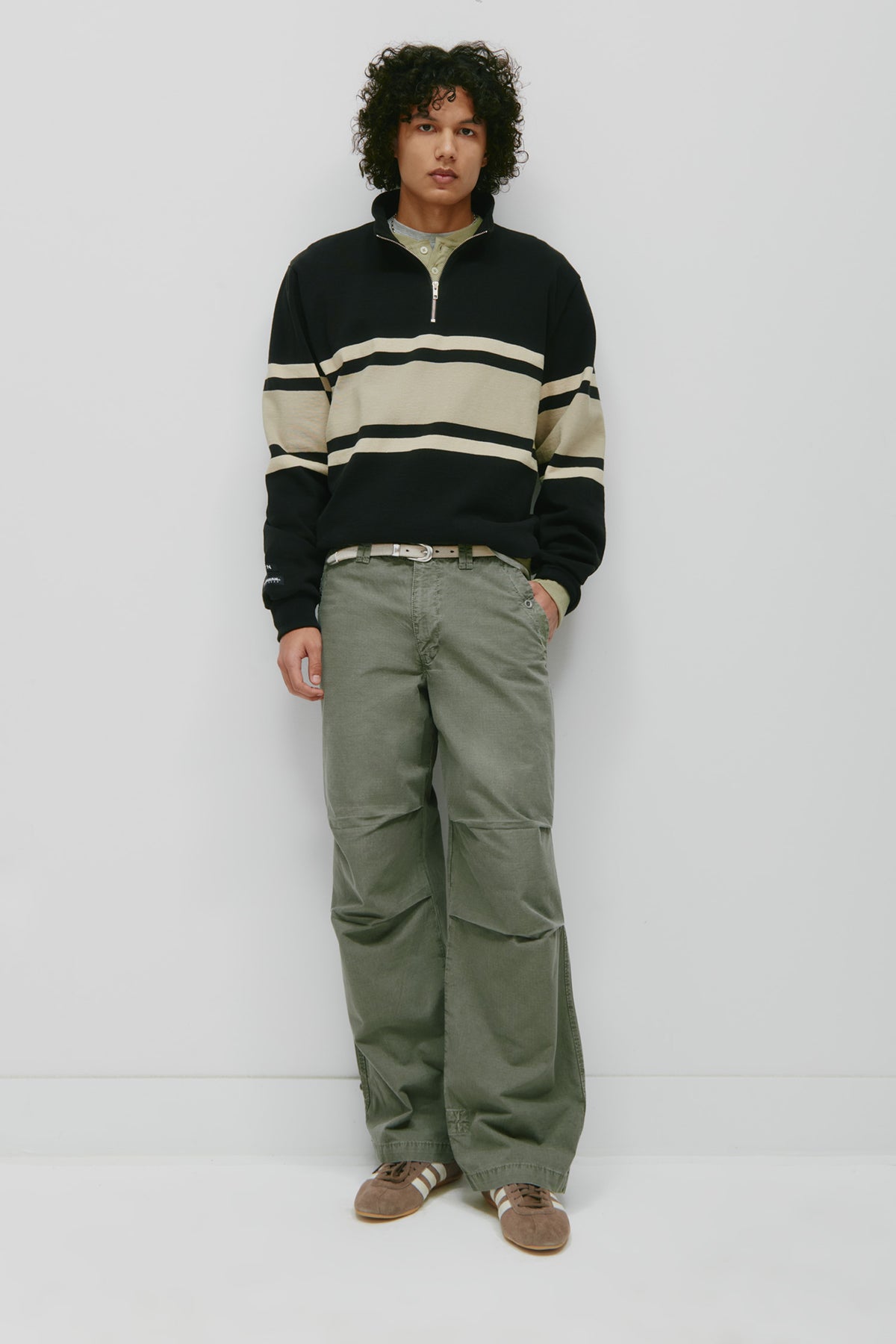 Men's Barbarian Zip Rugby in Black/Taupe Stripe