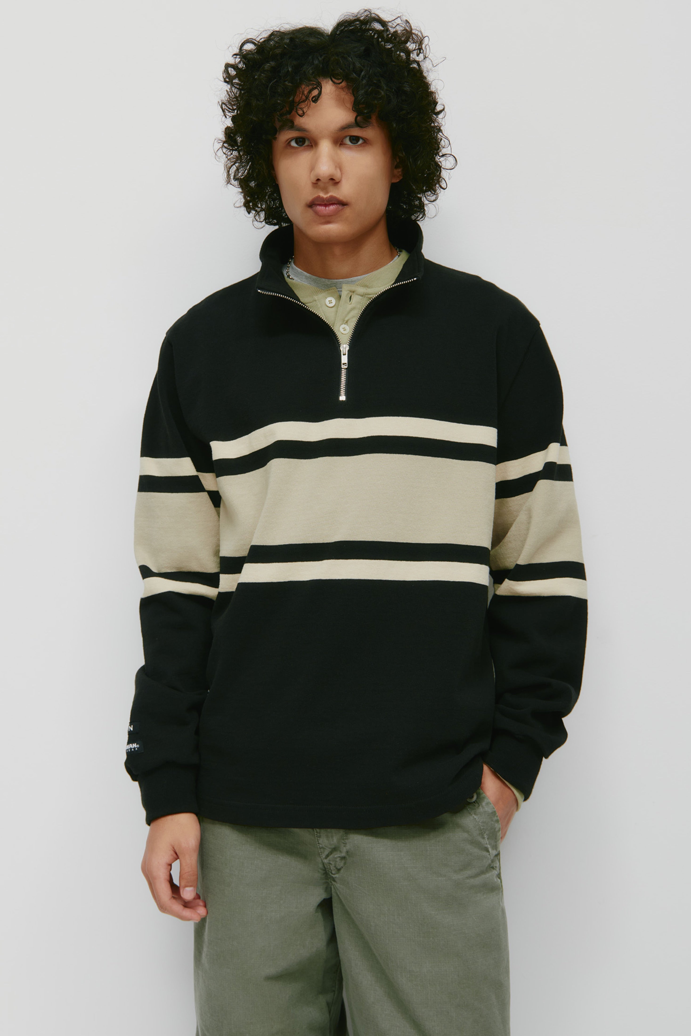 Chandail rugby à glissière Barbarian pour homme à rayures noir/taupe