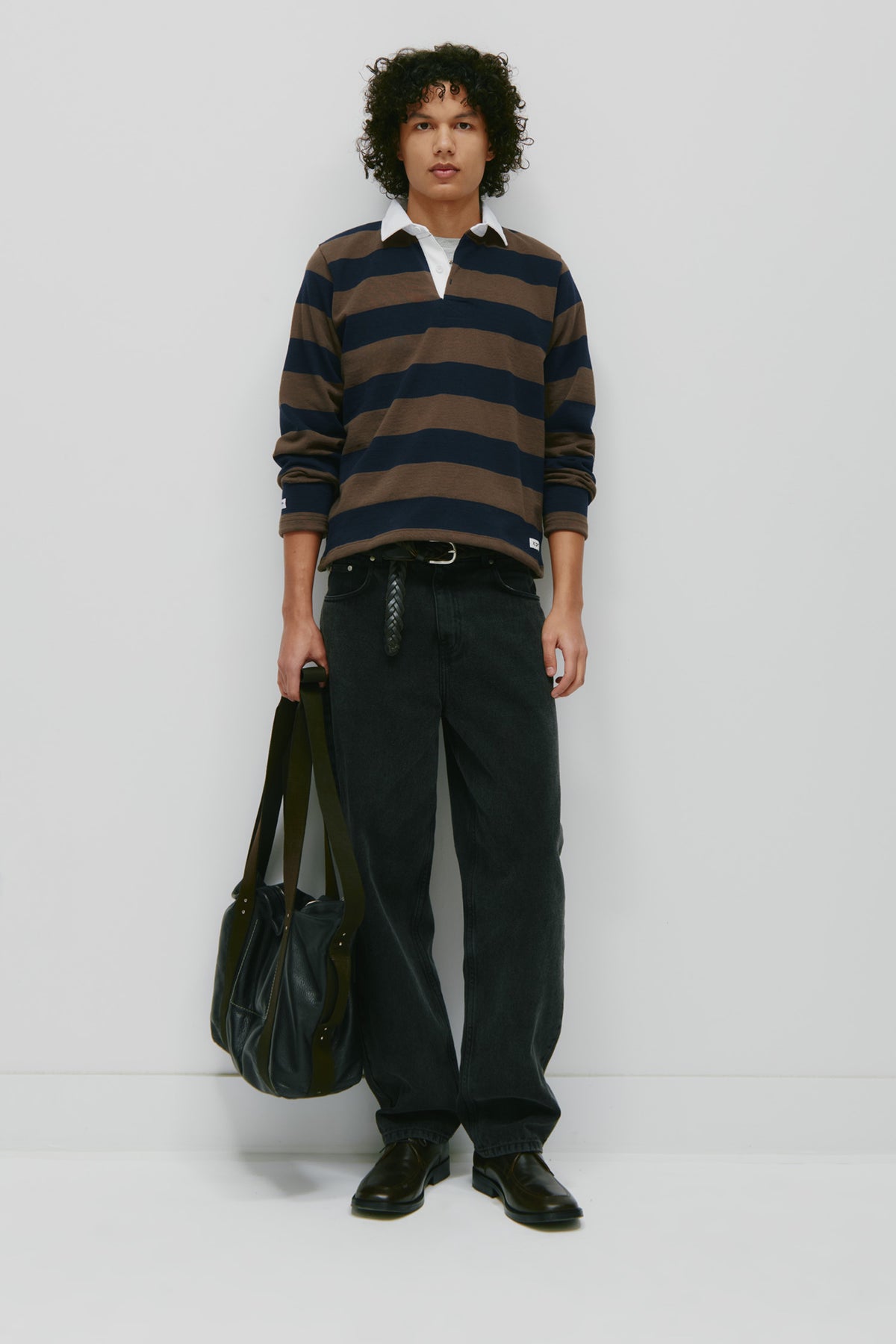 Shrunken Rugby Shirt in Navy/Moss