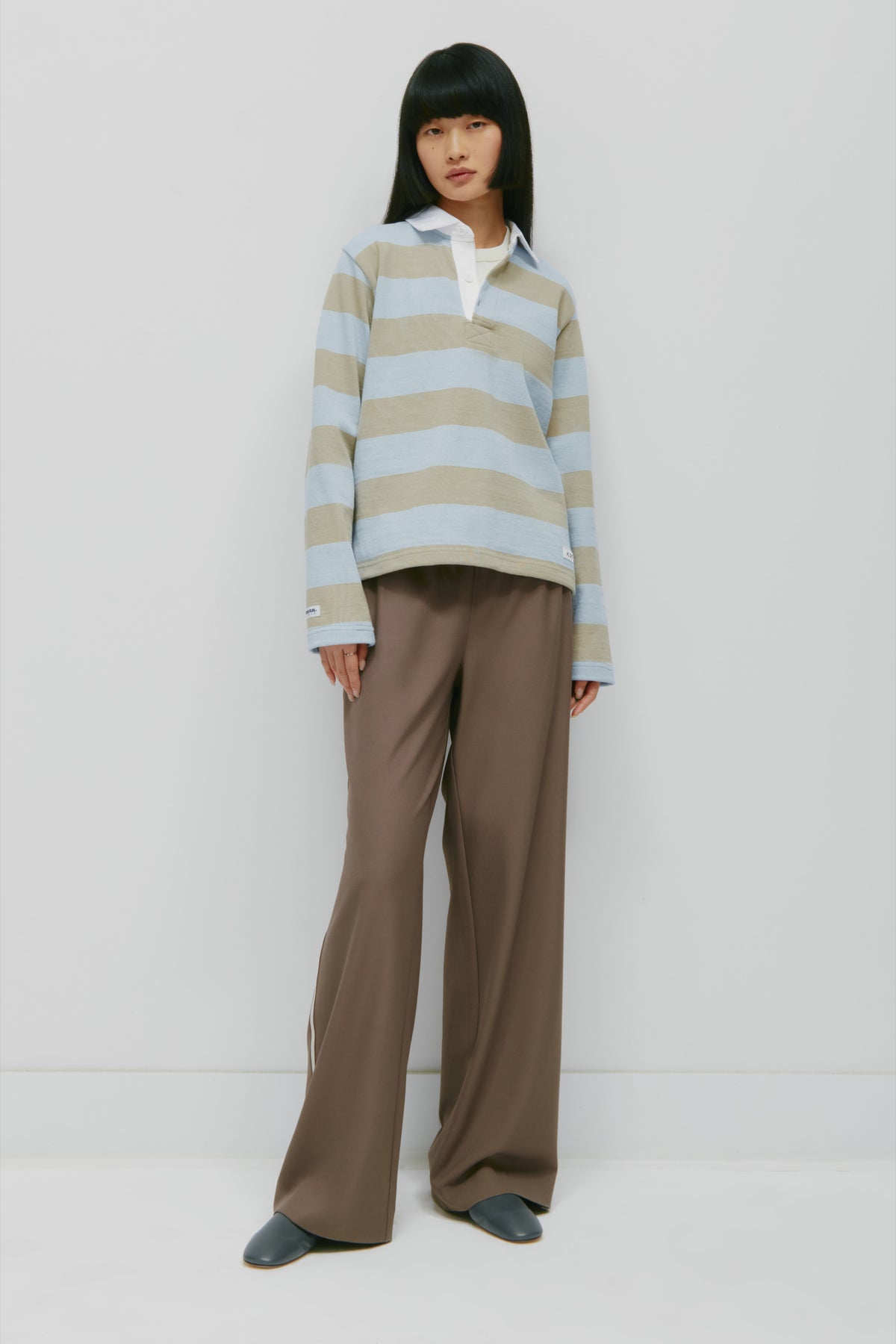 Shrunken Rugby Shirt in Taupe/Powder