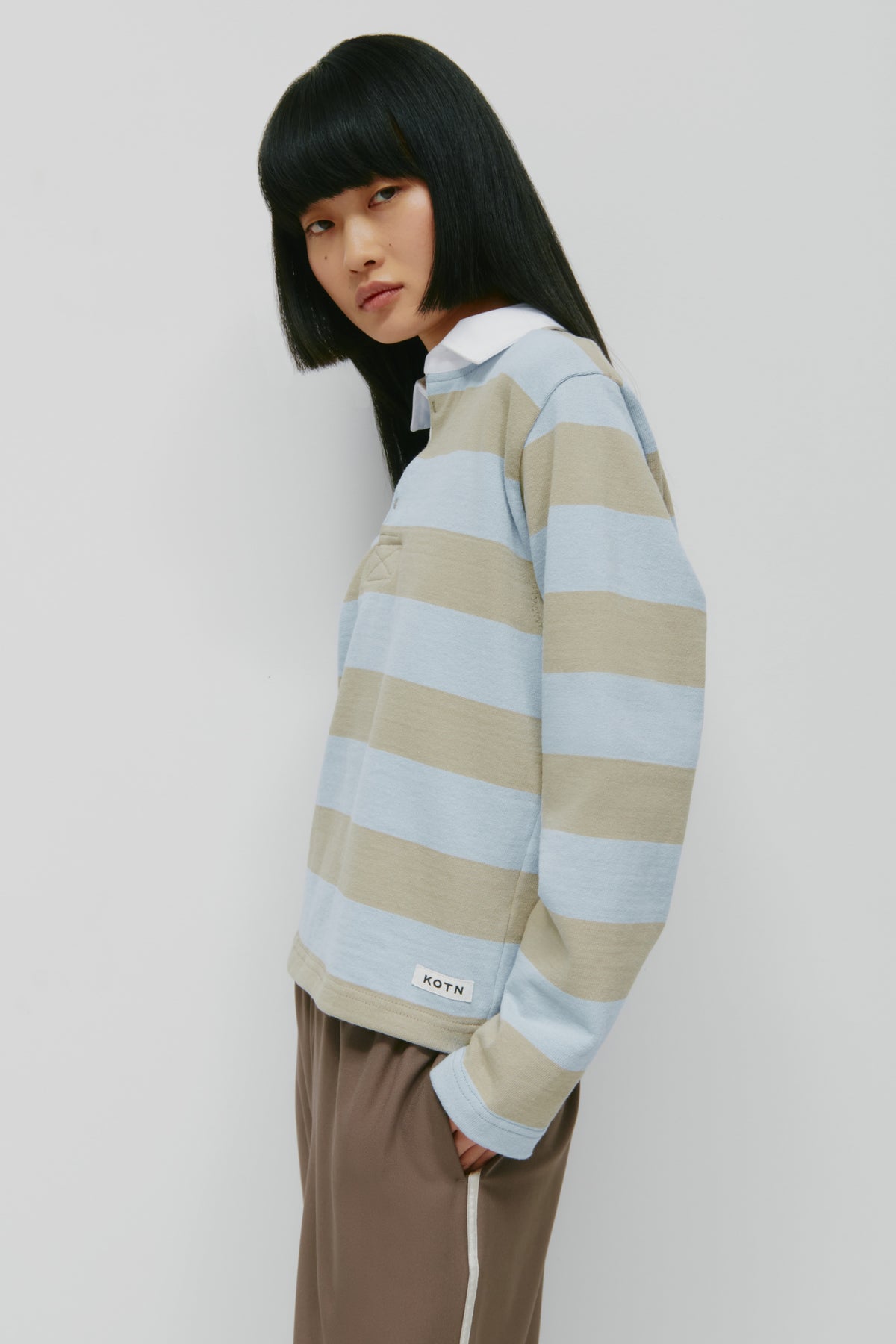 Shrunken Rugby Shirt in Taupe/Powder