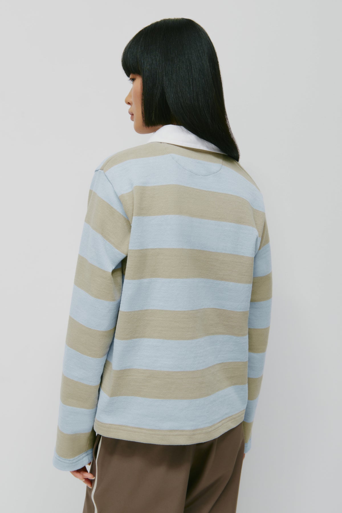 Shrunken Rugby Shirt in Taupe/Powder