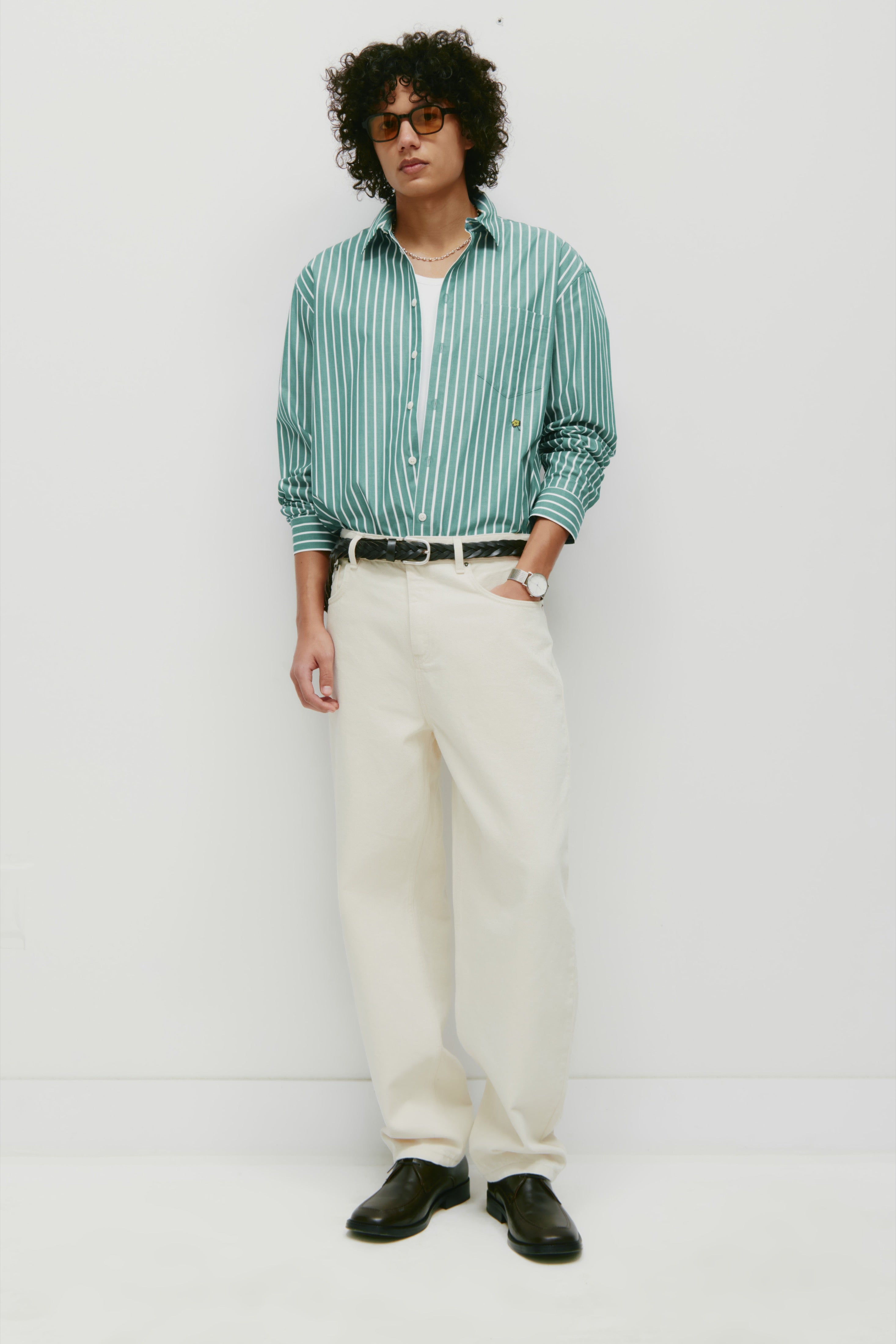 Men's Zia Shirt in Green/White Stripe