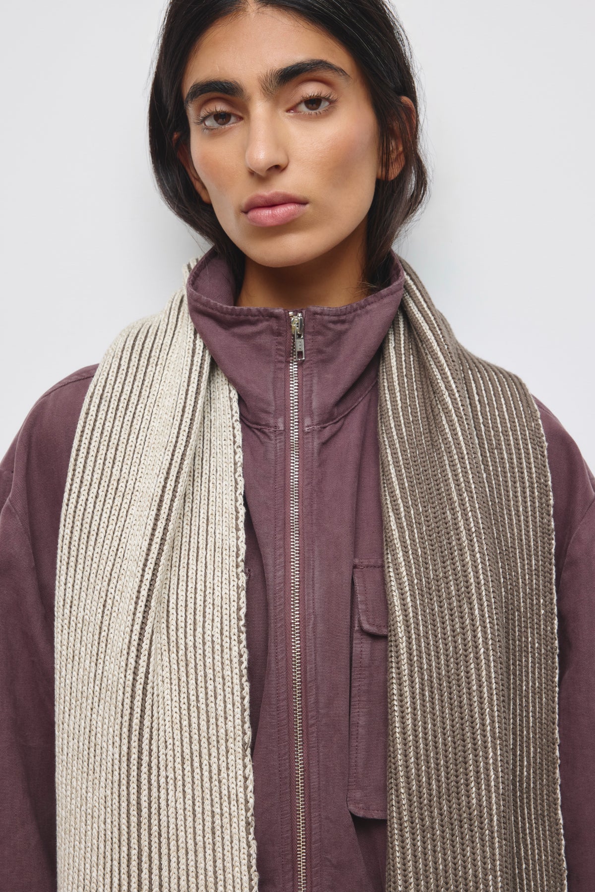 Plaited Rib Scarf in Oat Melange/Dark Taupe