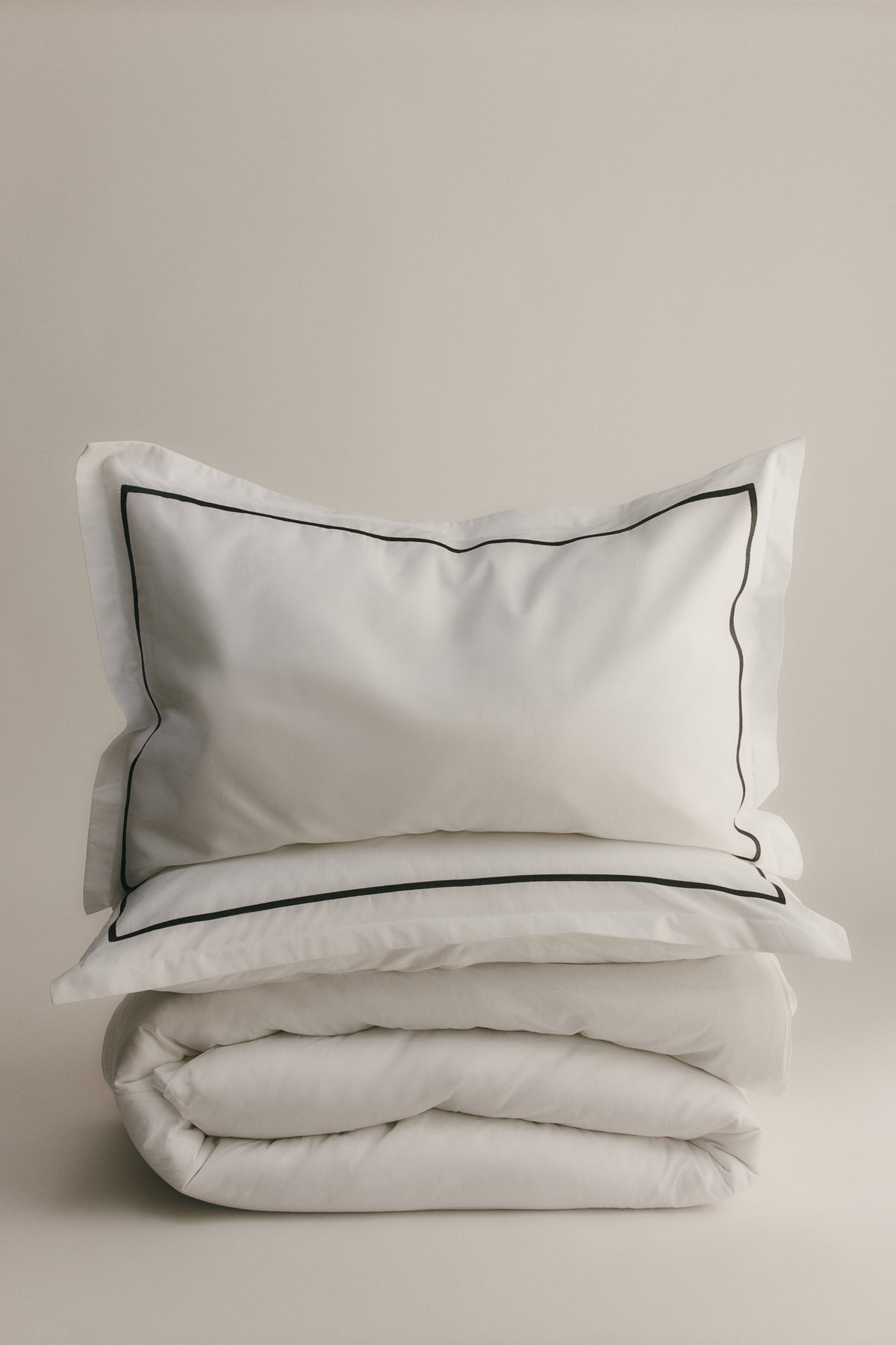 Duvet Cover and Sham Set in White/Black Embroidery