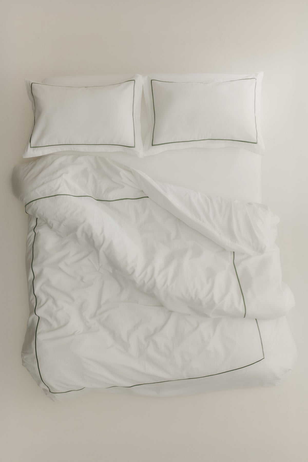 Duvet Cover and Sham Set in White/Hedge Green Embroidery