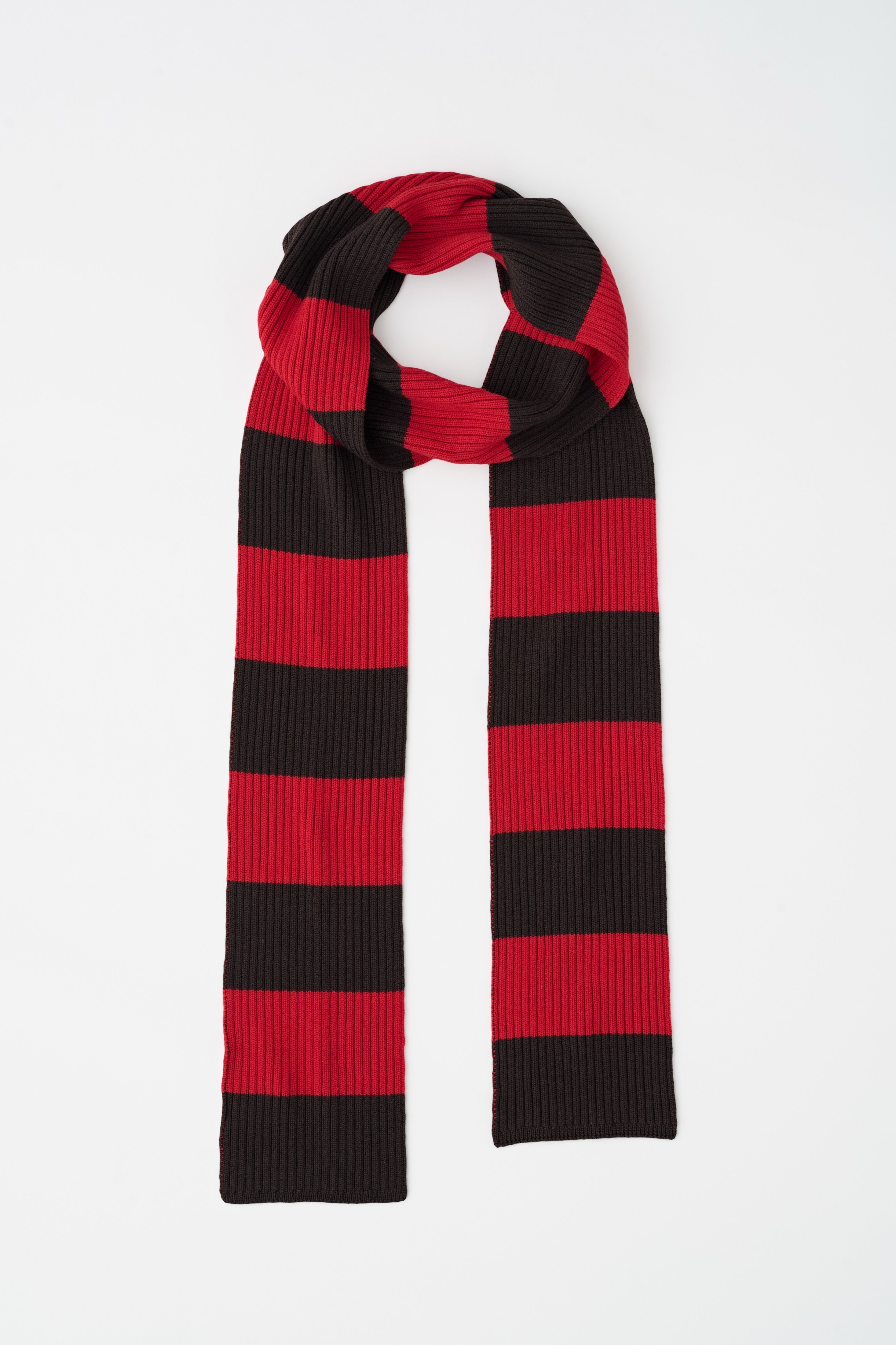 Écharpe fine Elba Merino en coffee Bean/Fiery Red Stripe