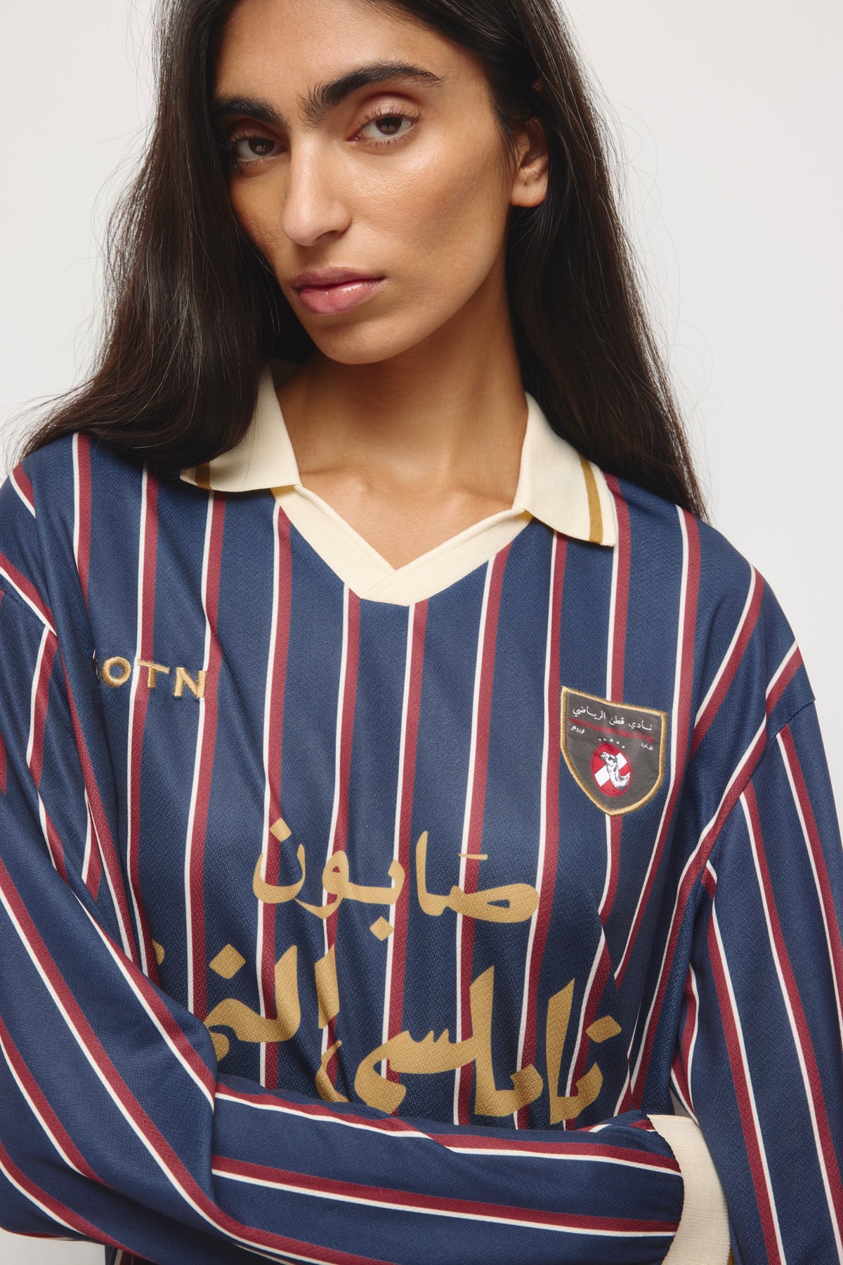 Kotn Long Sleeve Soccer Jersey in Deep Ocean/Carmine/Birch