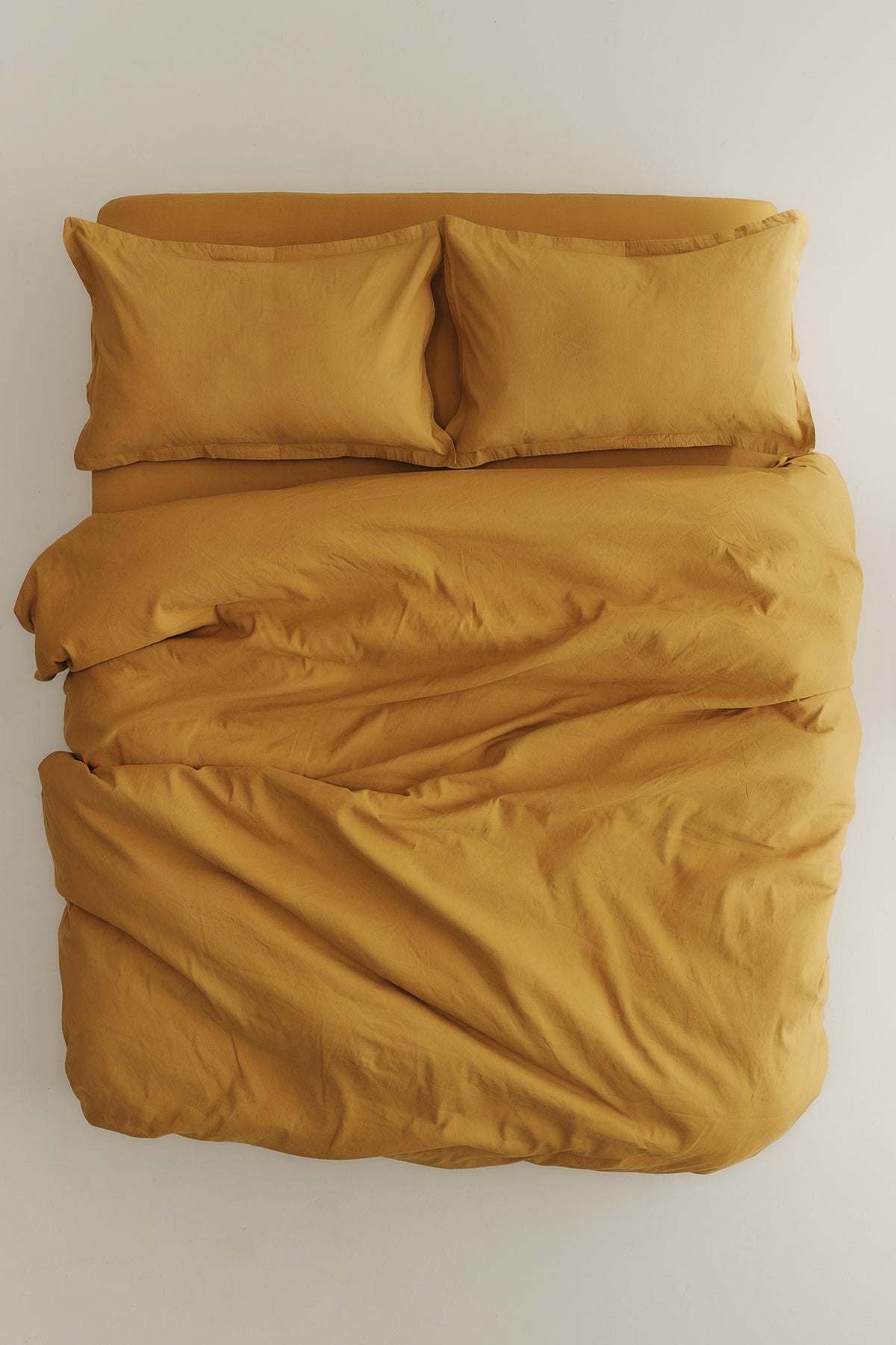 Ensemble housse de couette et taies d'oreiller en lin en or moutarde