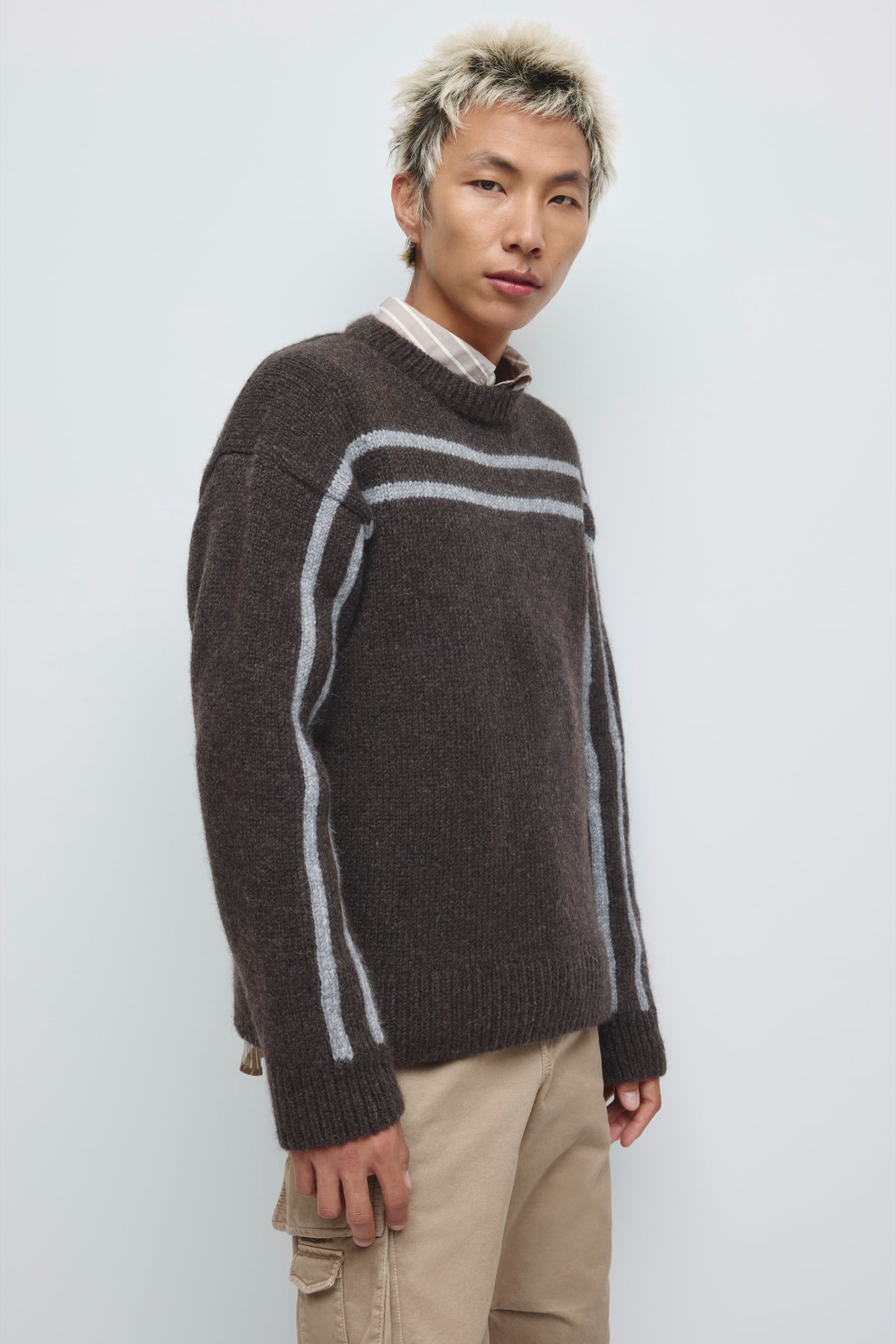 Men's Ali Crewneck Sweater in Brown/Charcoal