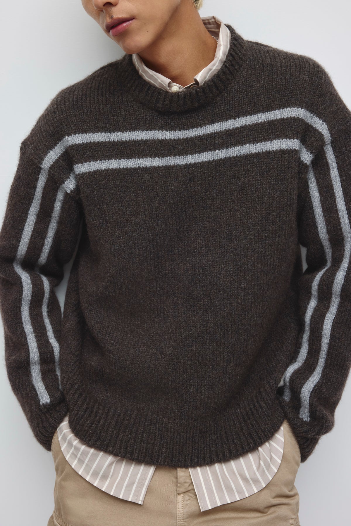 Men's Ali Crewneck Sweater in Brown/Charcoal
