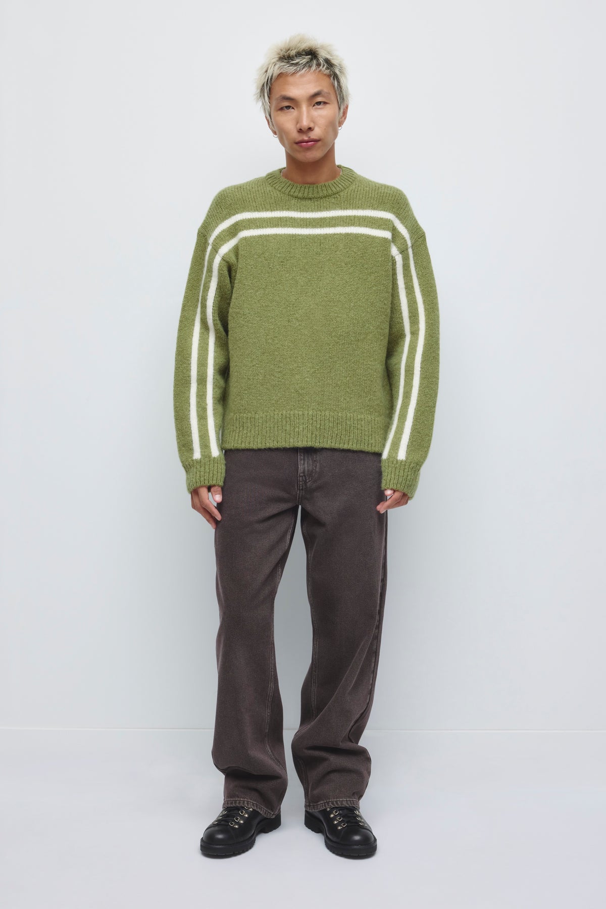 Men's Ali Crewneck Sweater in Juniper/Cream
