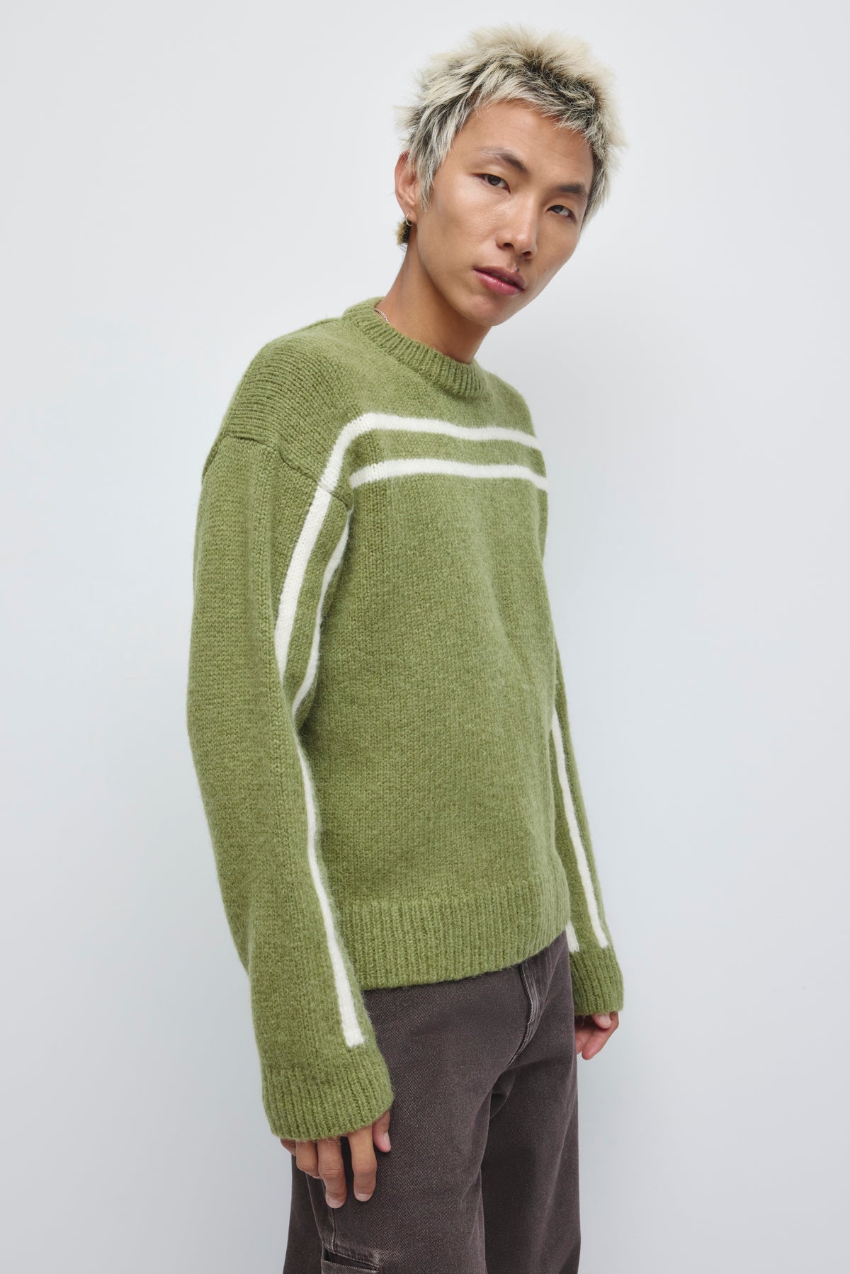 Men's Ali Crewneck Sweater in Juniper/Cream