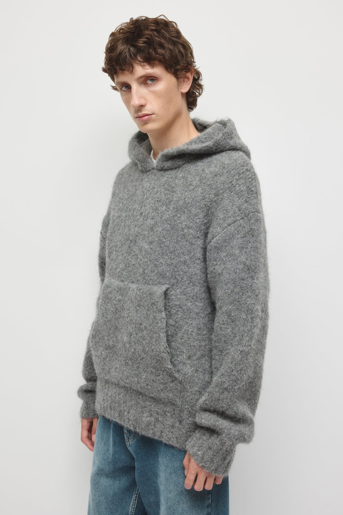 Men's Alpaca Hooded Sweater in Charcoal