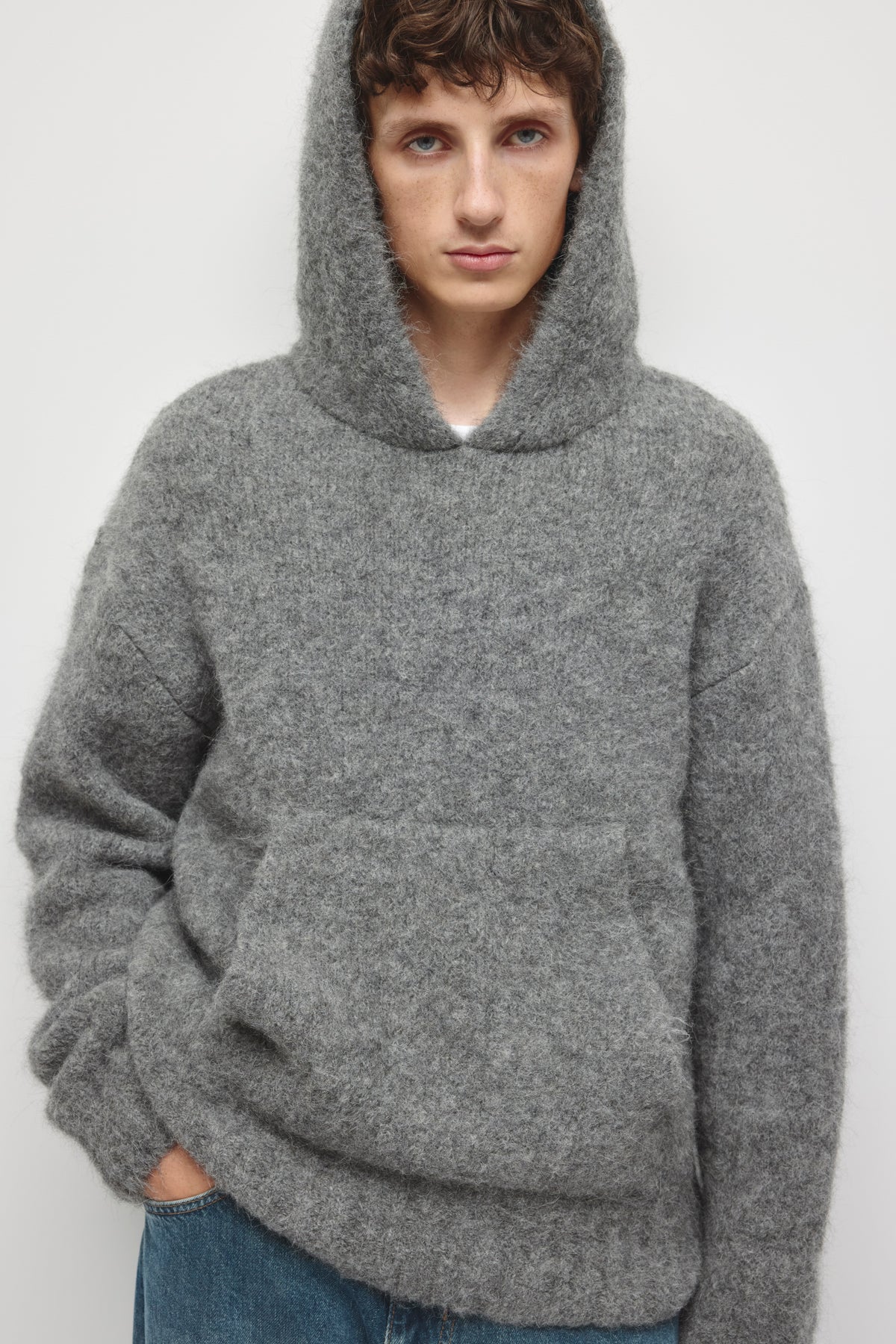 Men's Alpaca Hooded Sweater in Charcoal