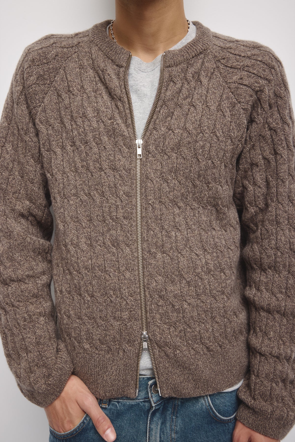 Men's Cable Stitch Cardigan in Bark