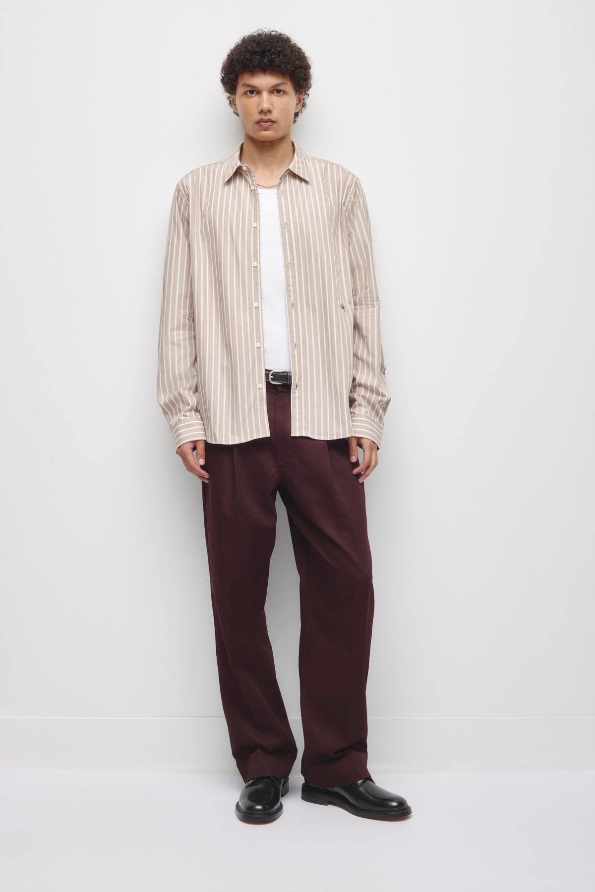 Chemise à rayures classique pour hommes en rayures teck/bouleau