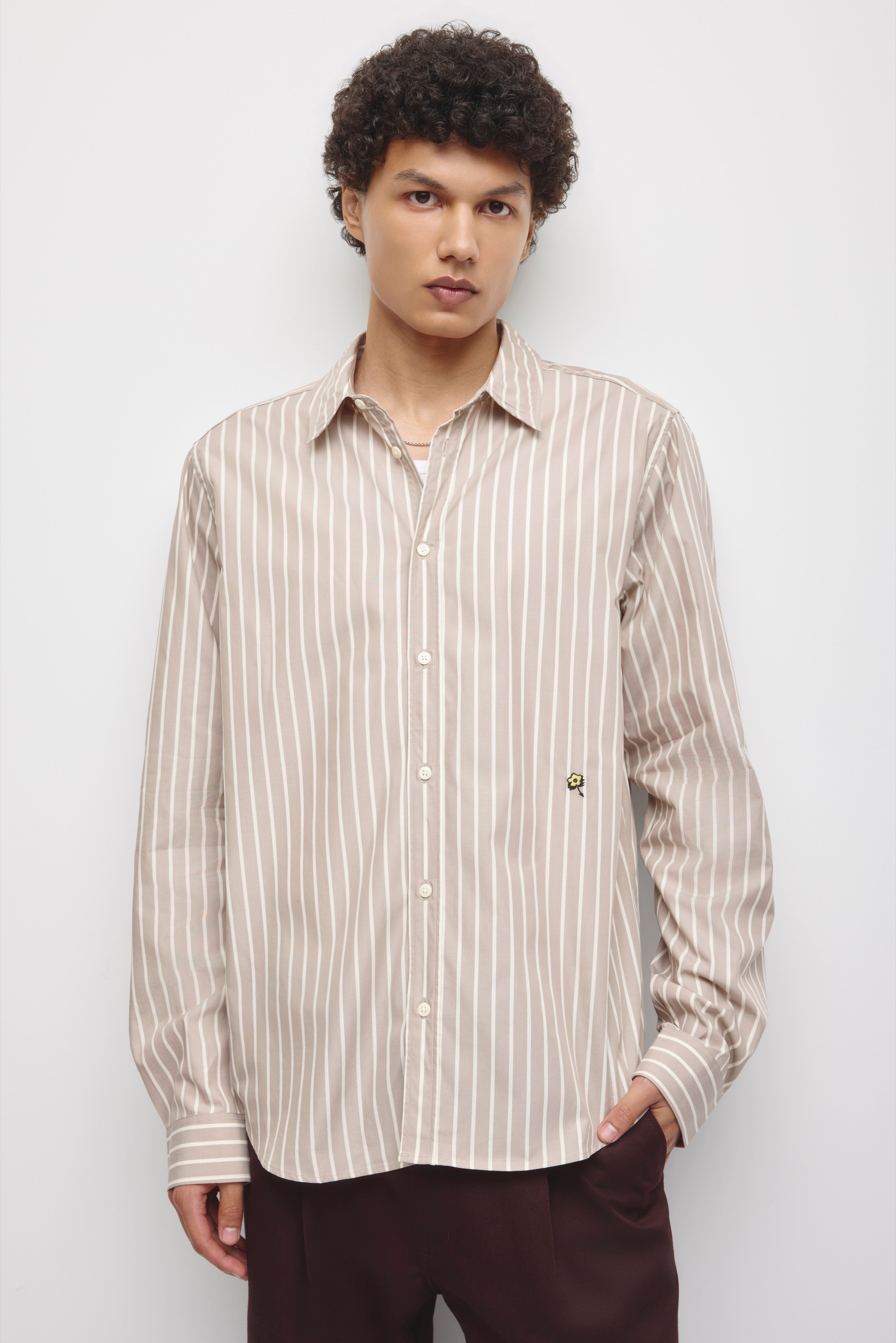 Chemise à rayures classique pour hommes en rayures teck/bouleau