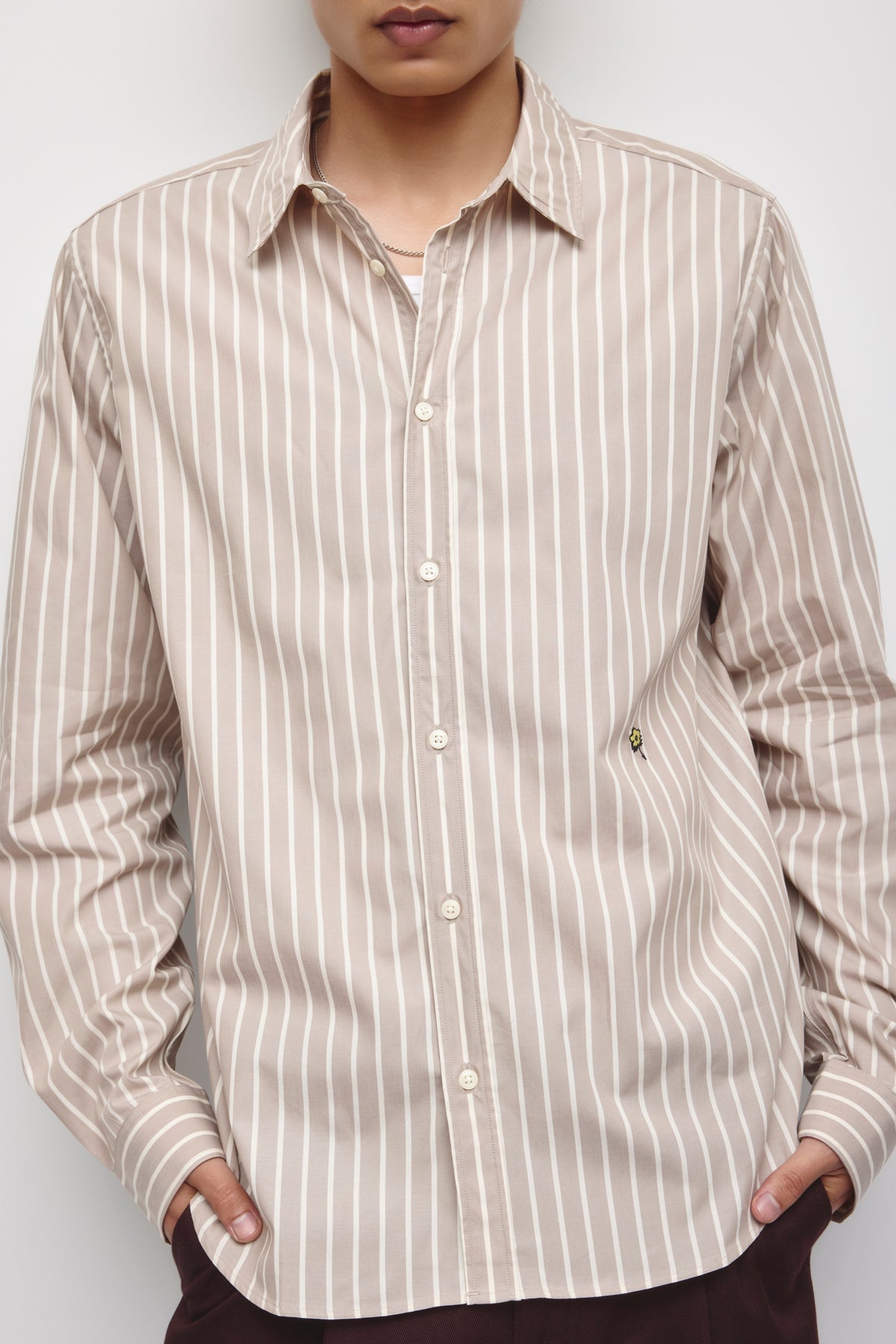 Chemise à rayures classique pour hommes en rayures teck/bouleau