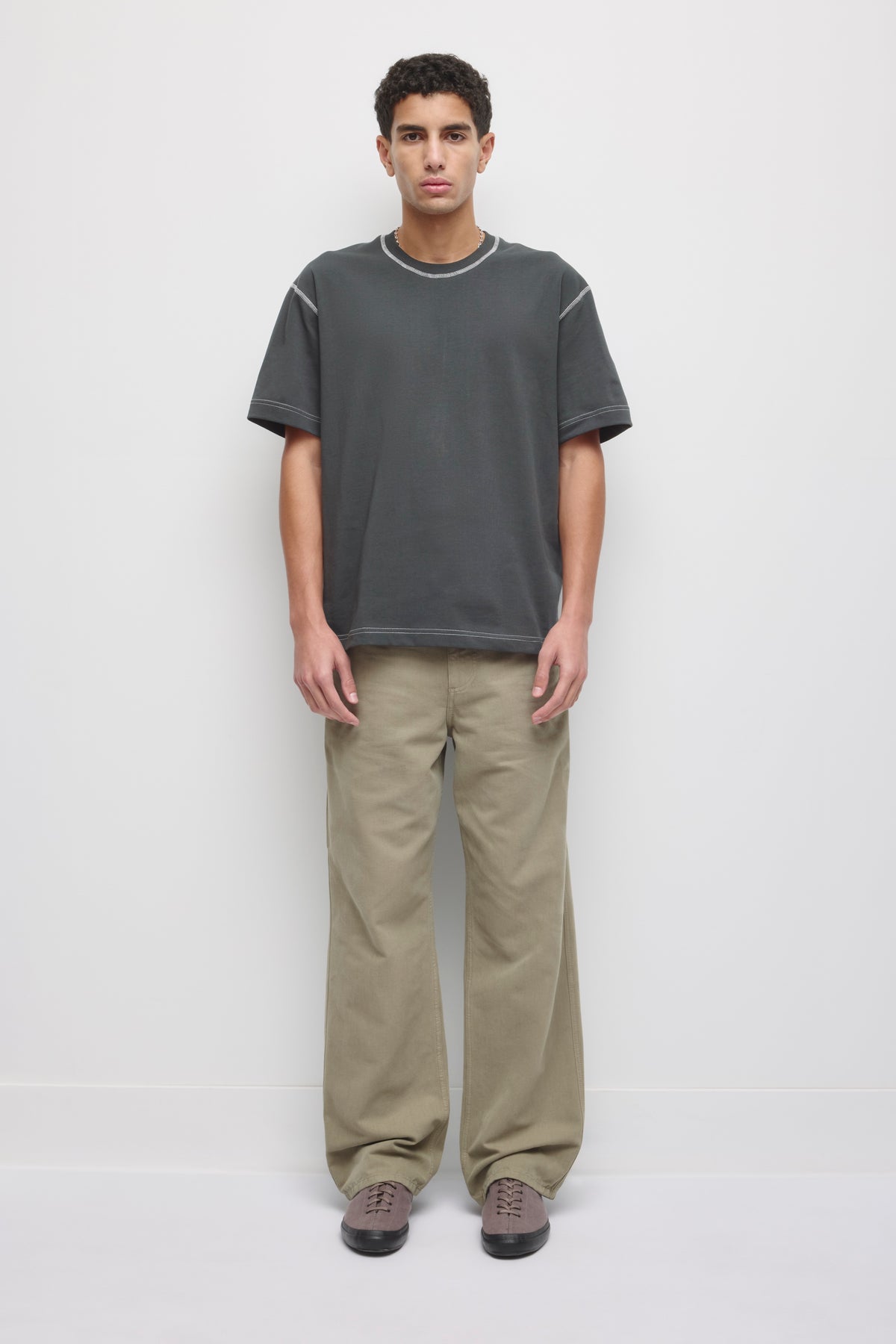 Men's Contrast Crew in Almost Black