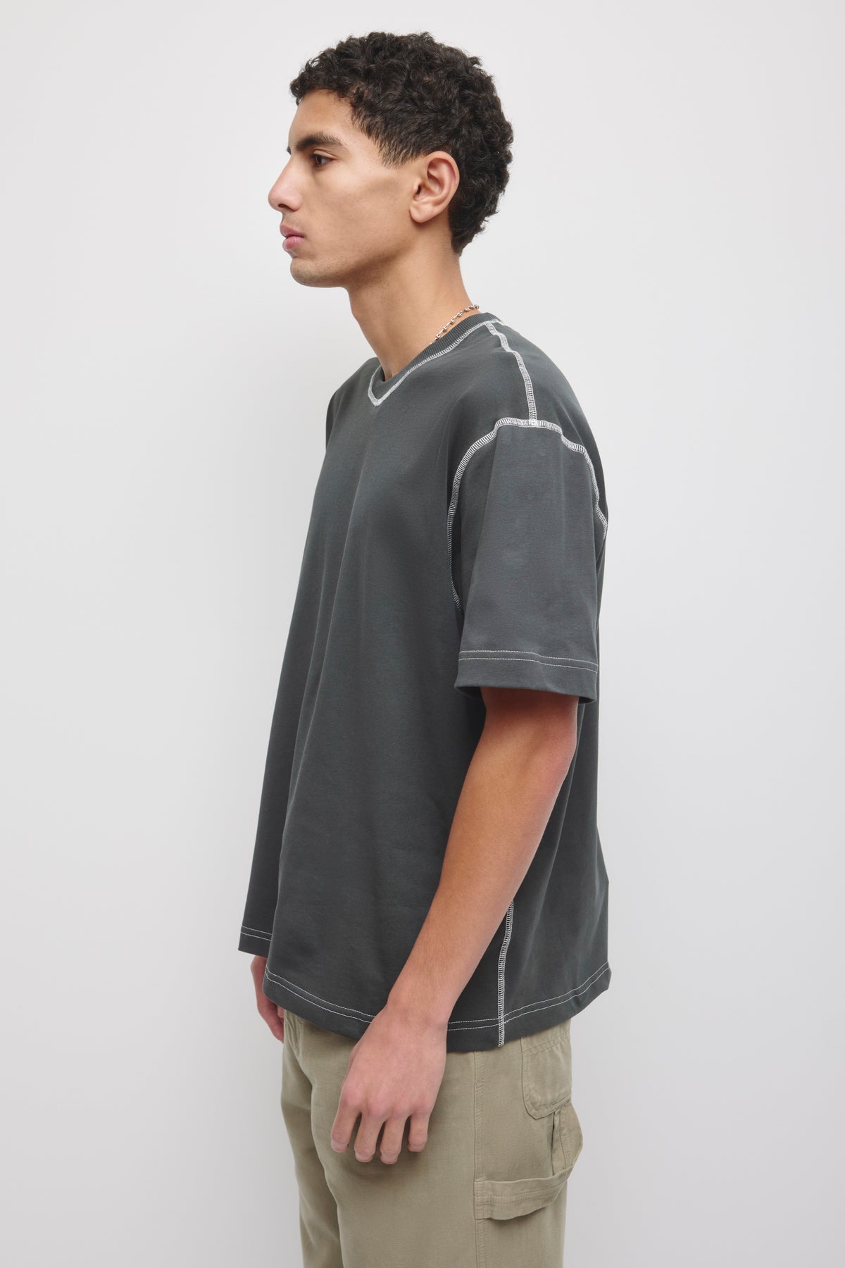 Men's Contrast Crew in Almost Black