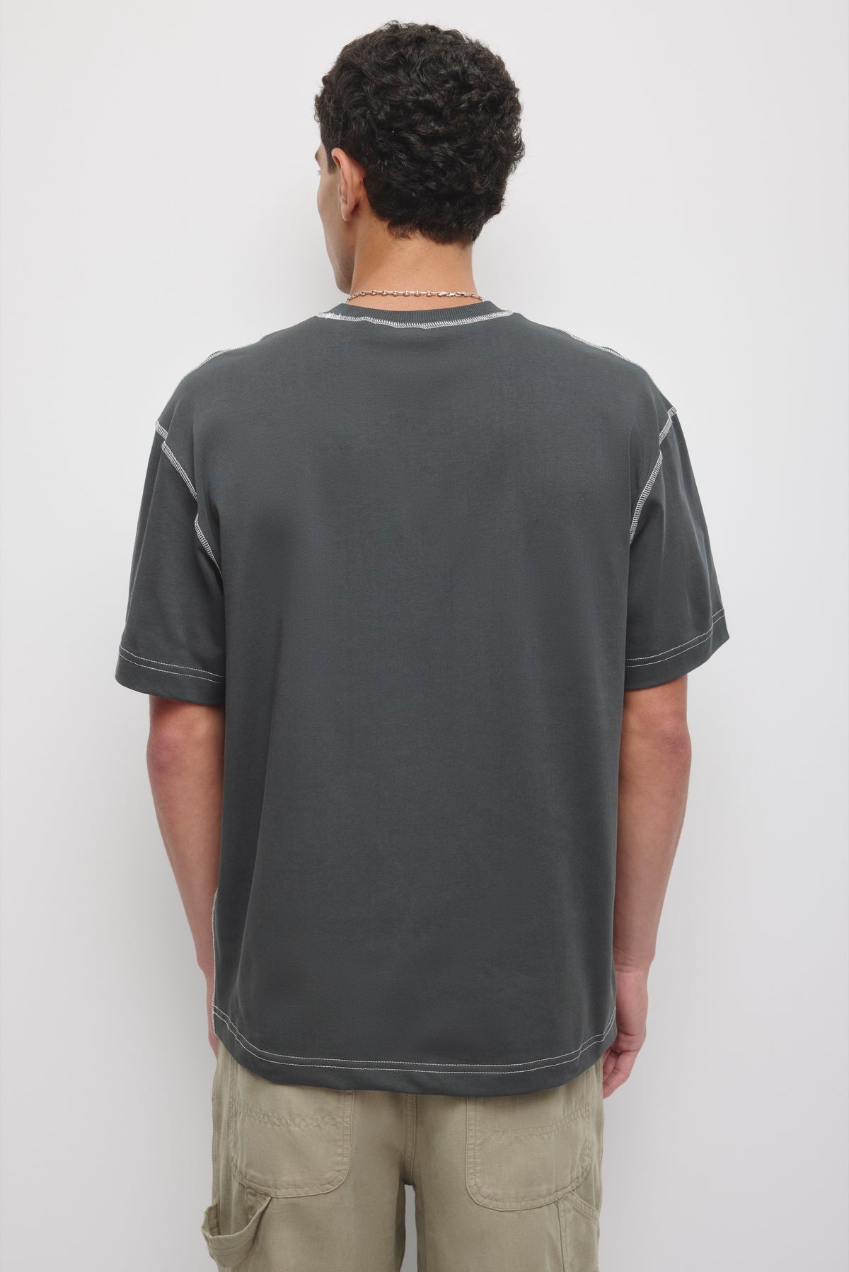 Men's Contrast Crew in Almost Black