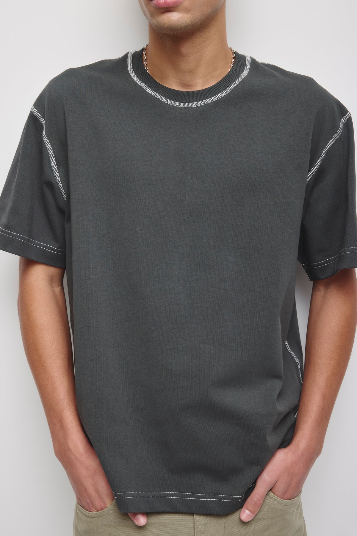 Men's Contrast Crew in Almost Black