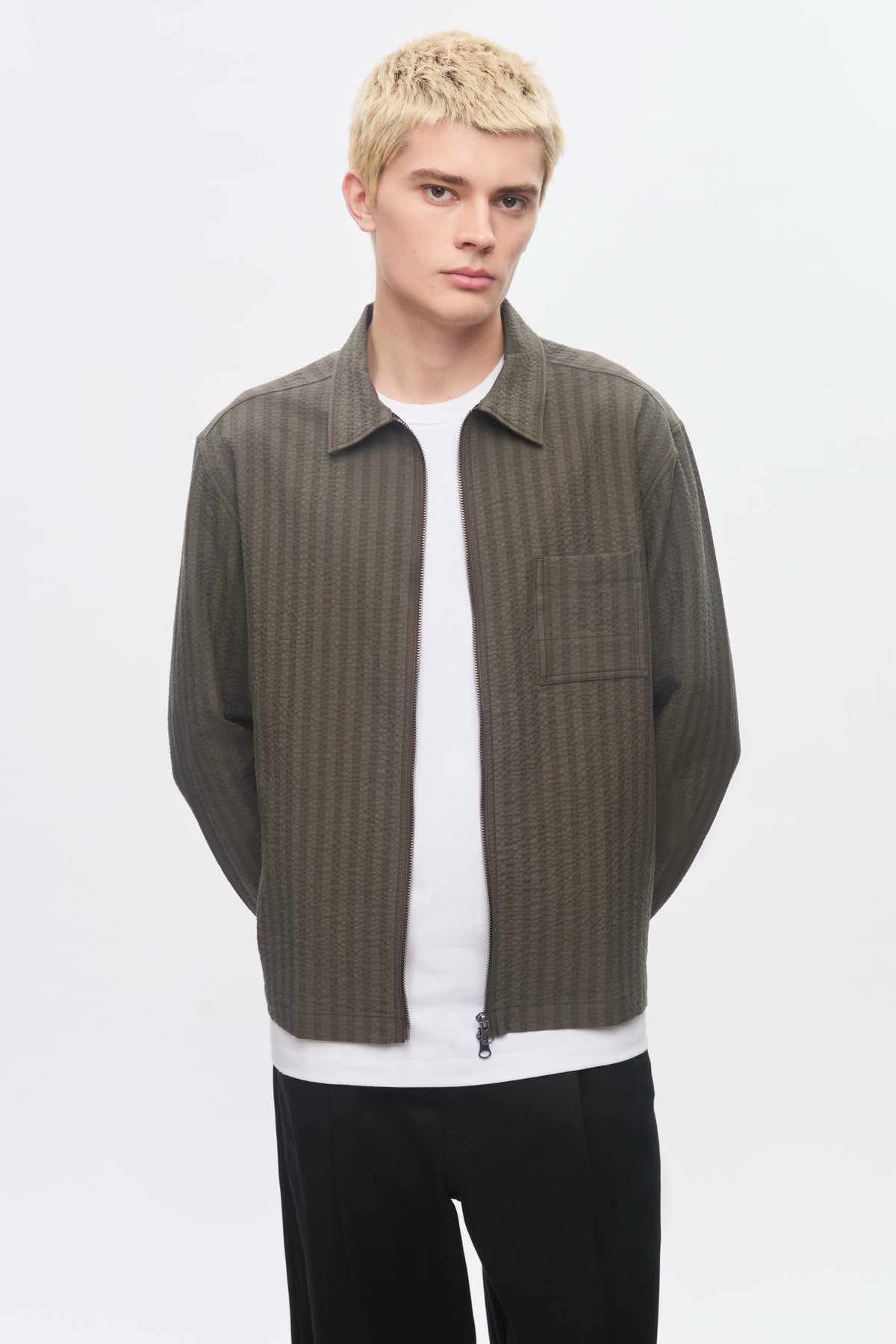 Men's Full Zip Shirt in Brown/Olive