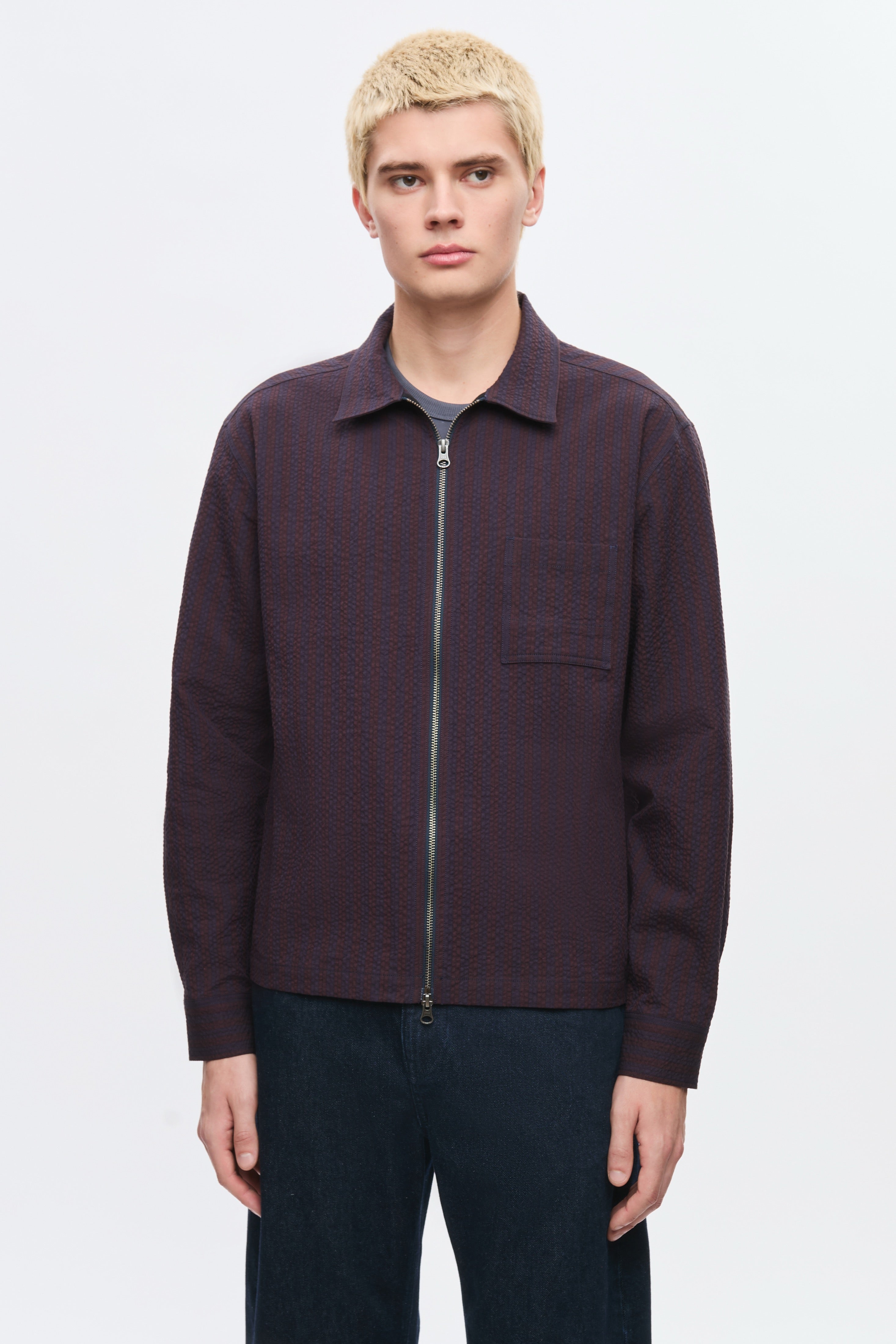 Chemise à fermeture éclair intégrale pour homme en cocoa/Navy