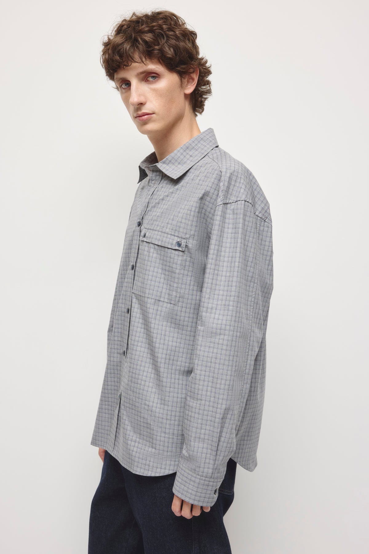 Men's Haydar Shirt in Grey/Lavender Ash Check