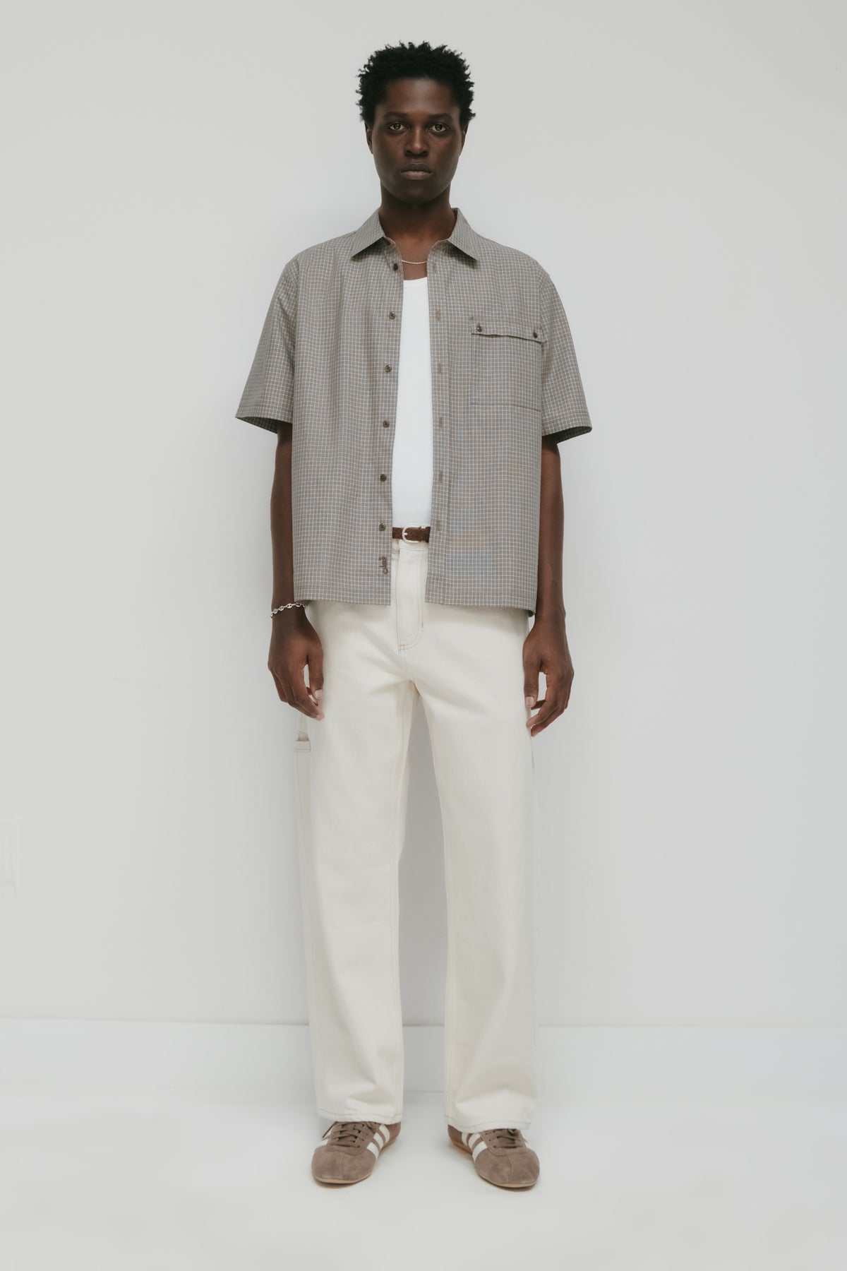 Men's Haydar Shortsleeve Shirt in Taupe/White/Dark Indigo Check