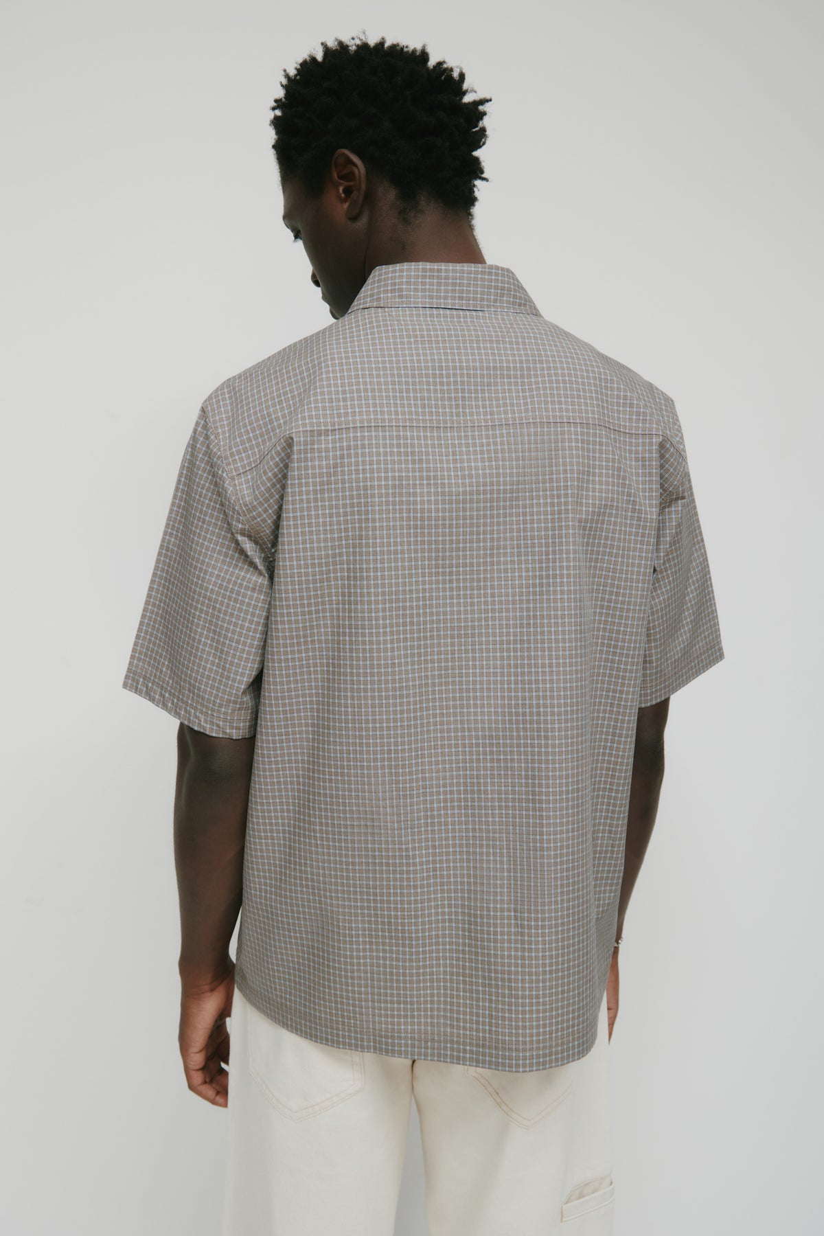 Men's Haydar Shortsleeve Shirt in Taupe/White/Dark Indigo Check