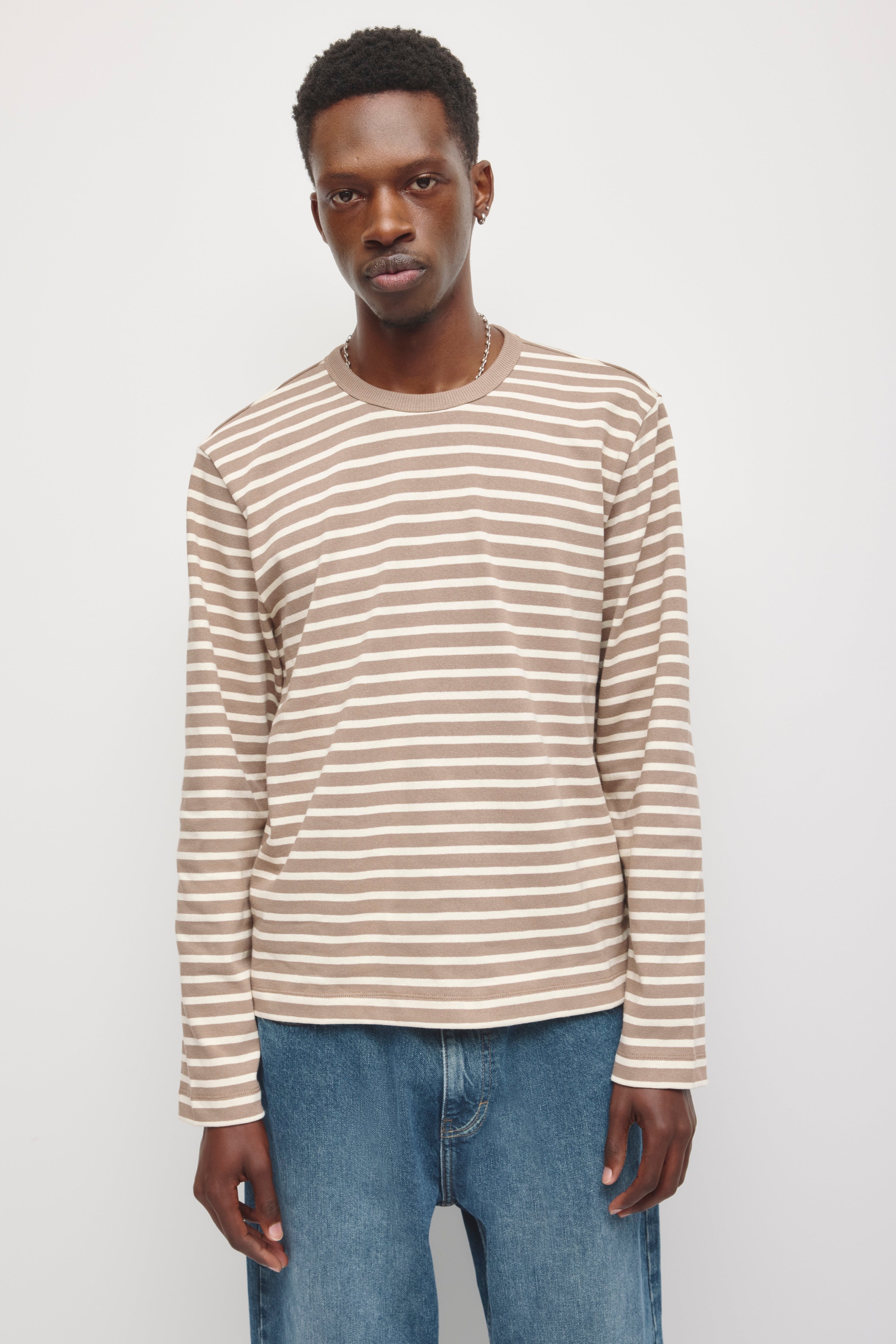 T-shirt côtelé épais à manches longues pour homme en taupe/Bouleau