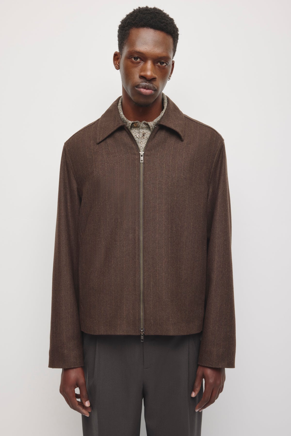 Veste en laine Malik pour homme en fines rayures truffe foncé