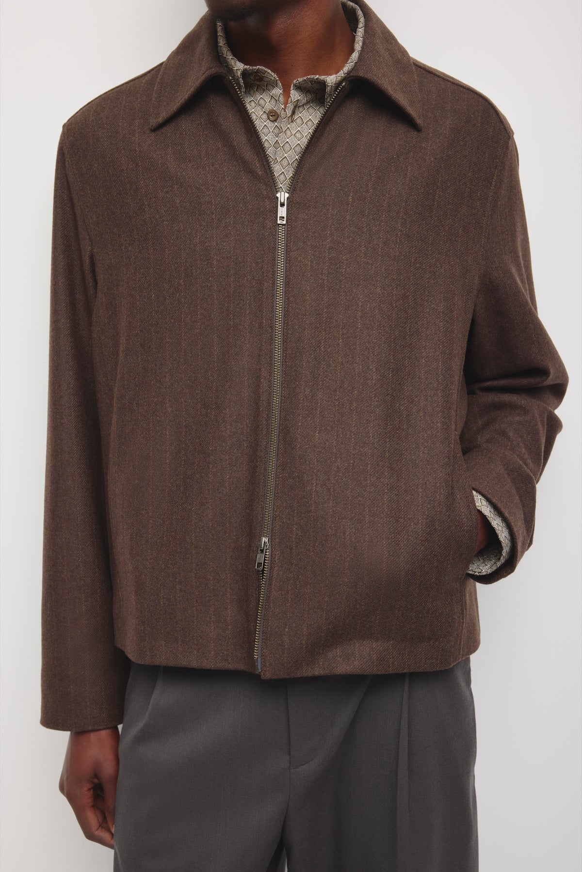 Veste en laine Malik pour homme en fines rayures truffe foncé