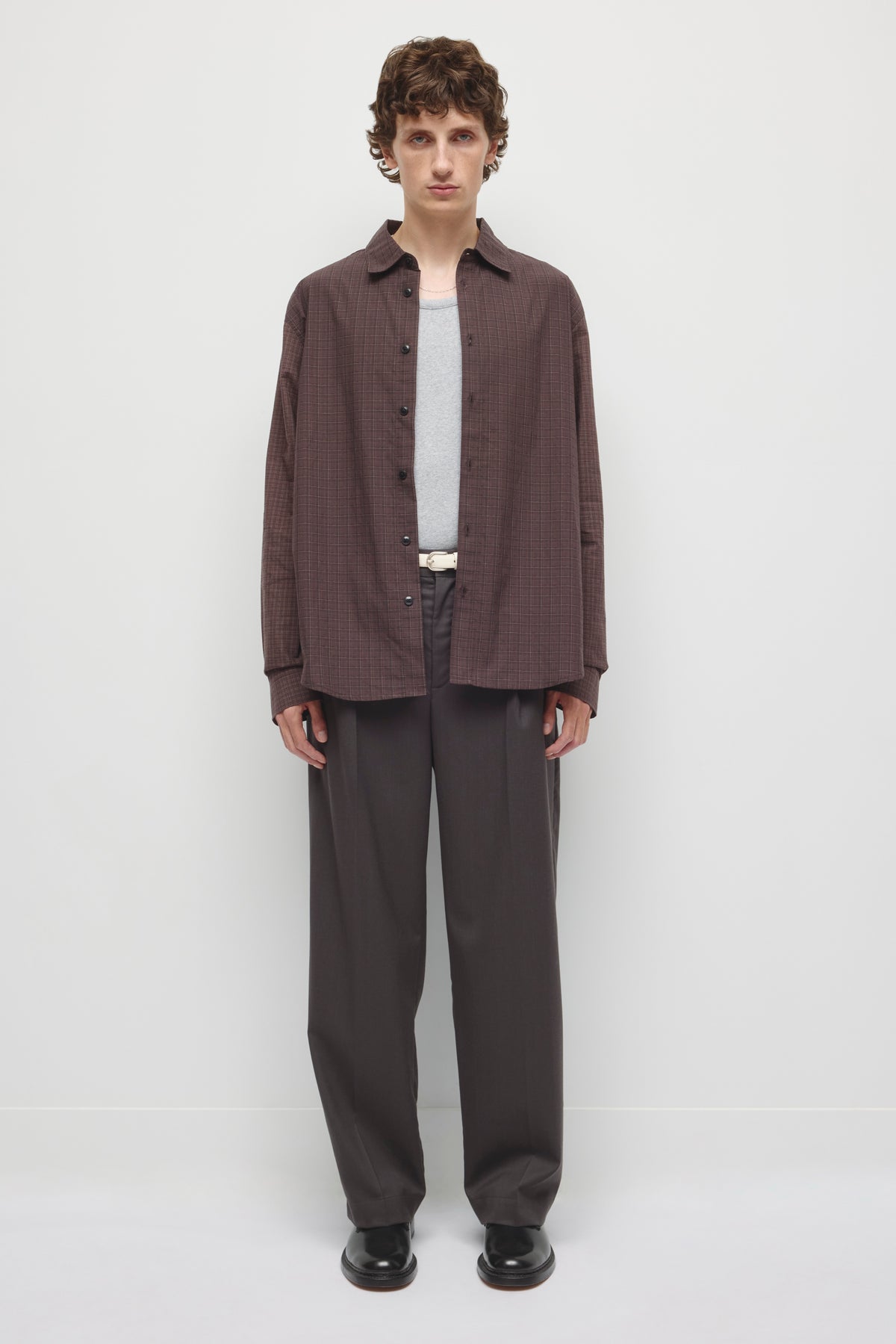 Men's Patchwork Shirt in Carmine/Mahogany Plaid