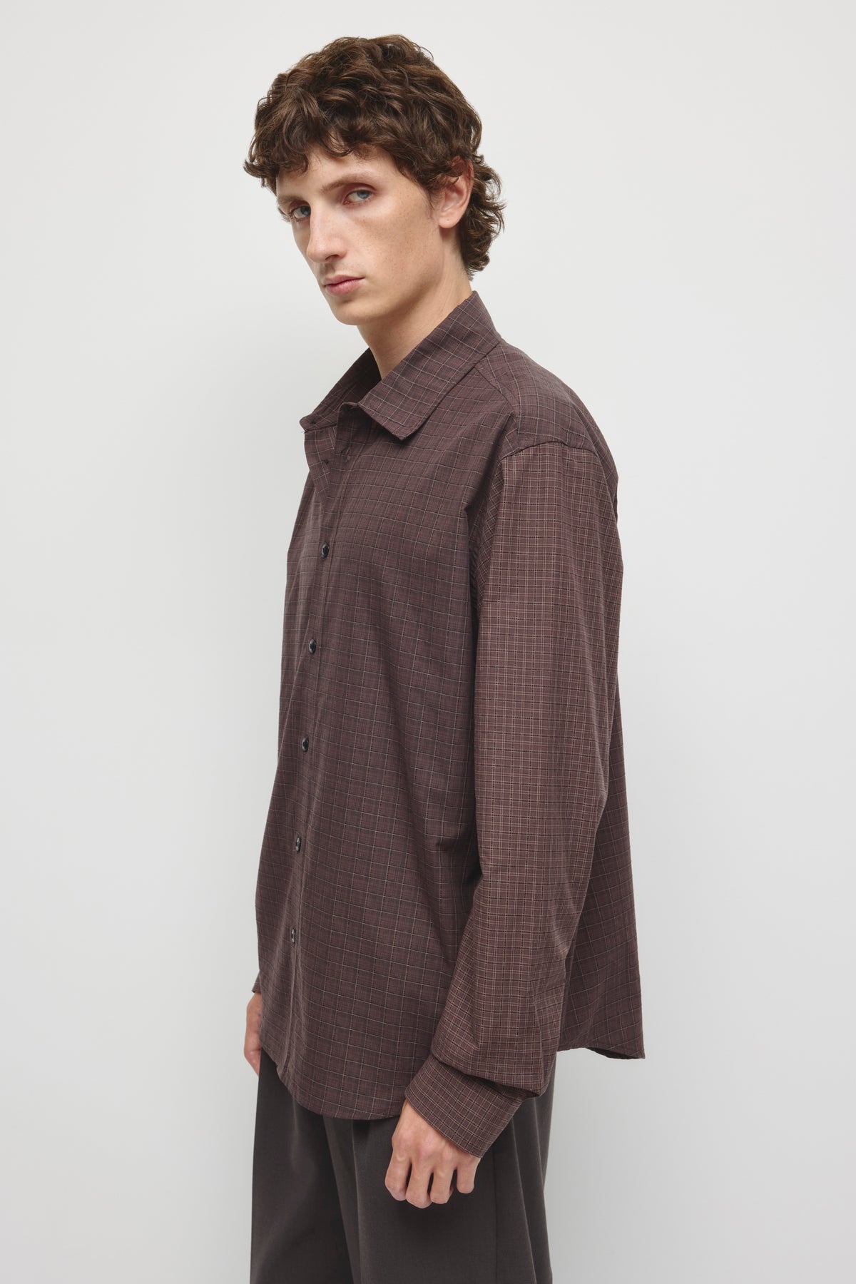 Men's Patchwork Shirt in Carmine/Mahogany Plaid