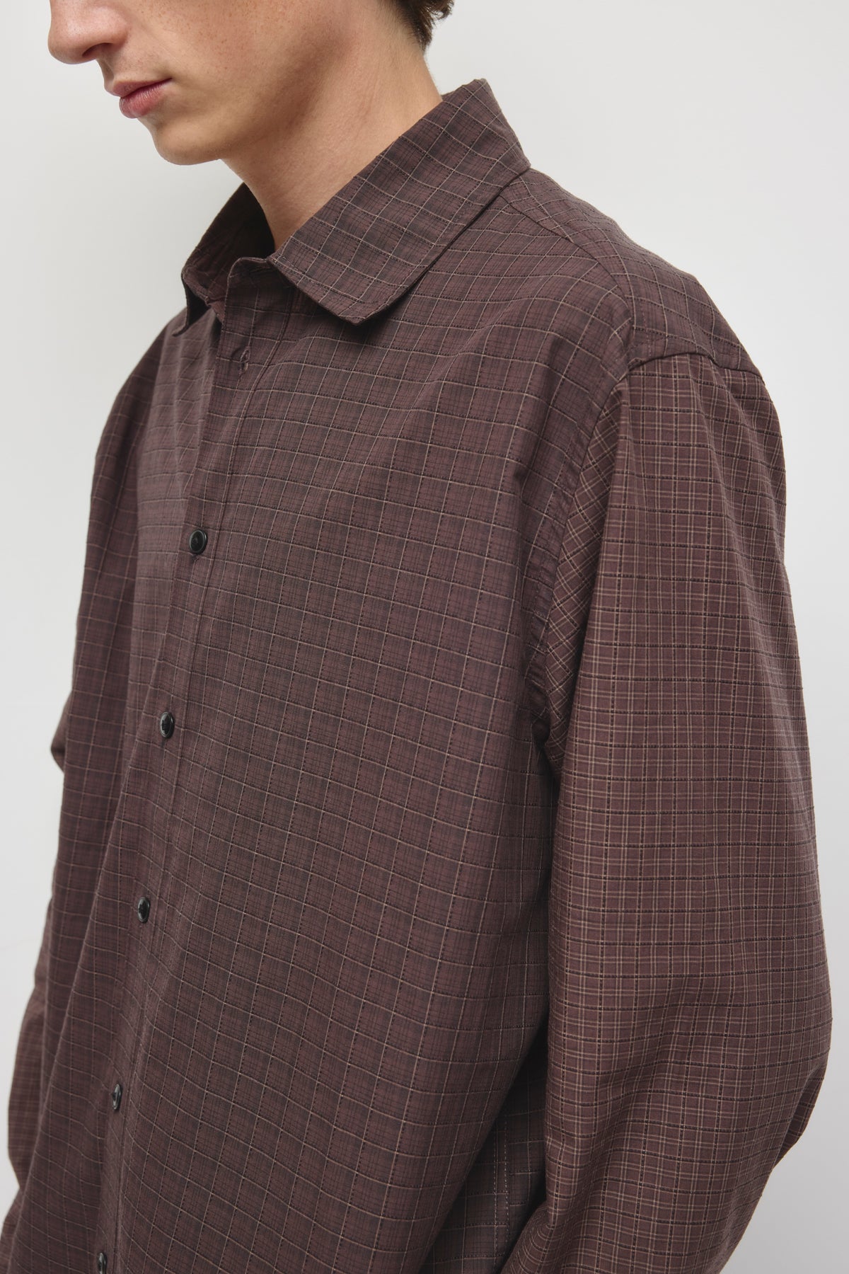 Men's Patchwork Shirt in Carmine/Mahogany Plaid