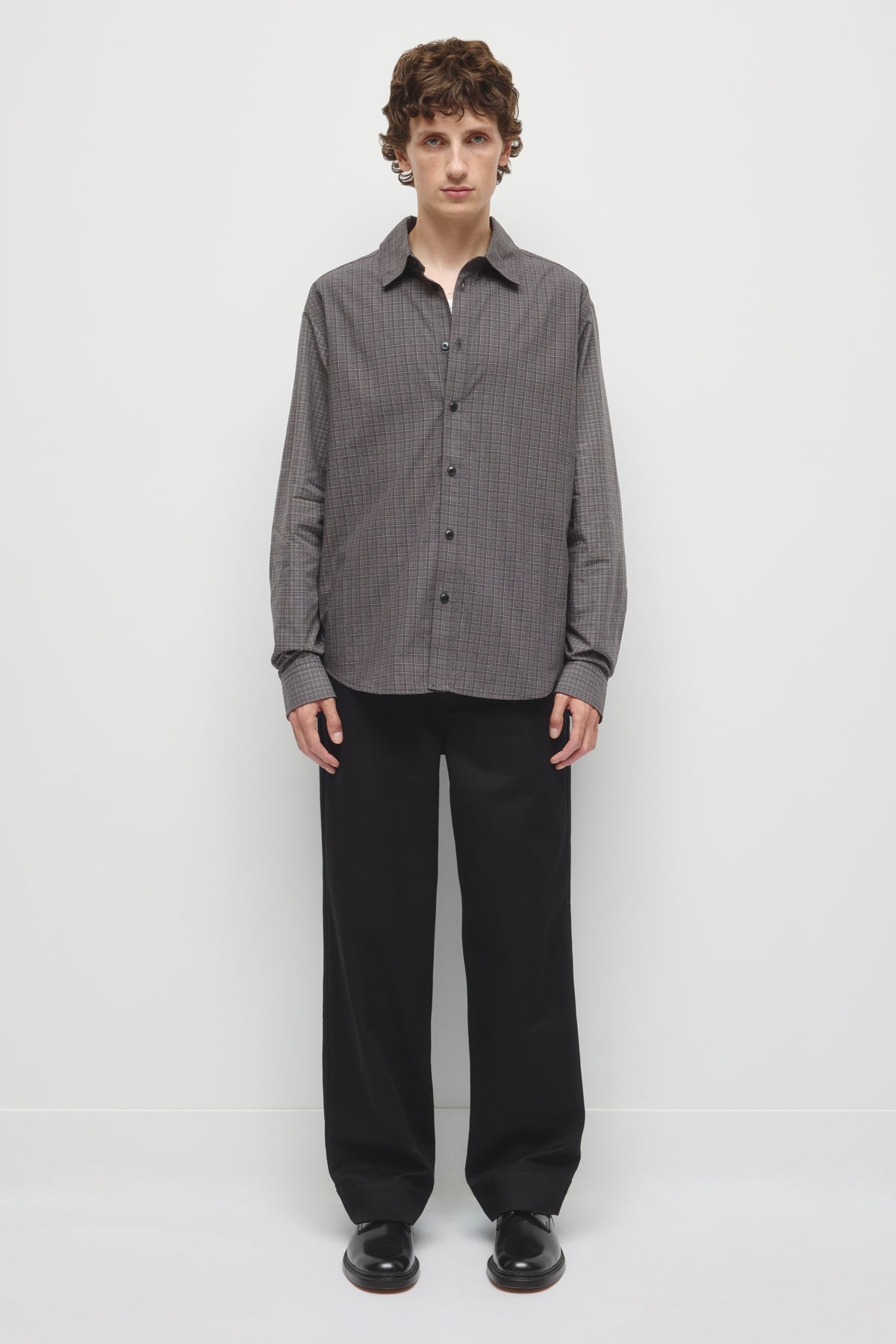Men's Patchwork Shirt in Gypsum/Black Plaid