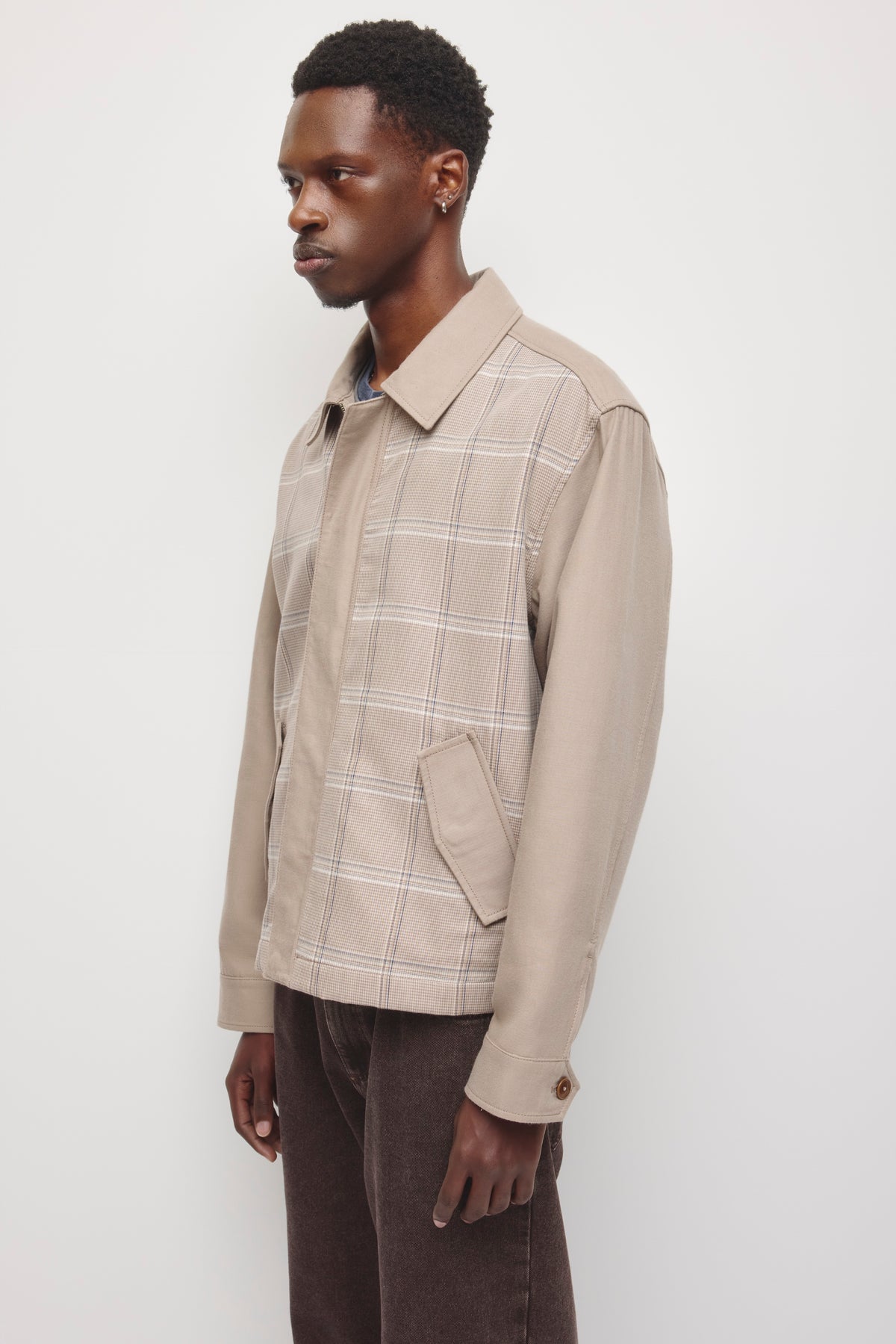 Men's Patchwork Varsity Jacket in Teak Plaid
