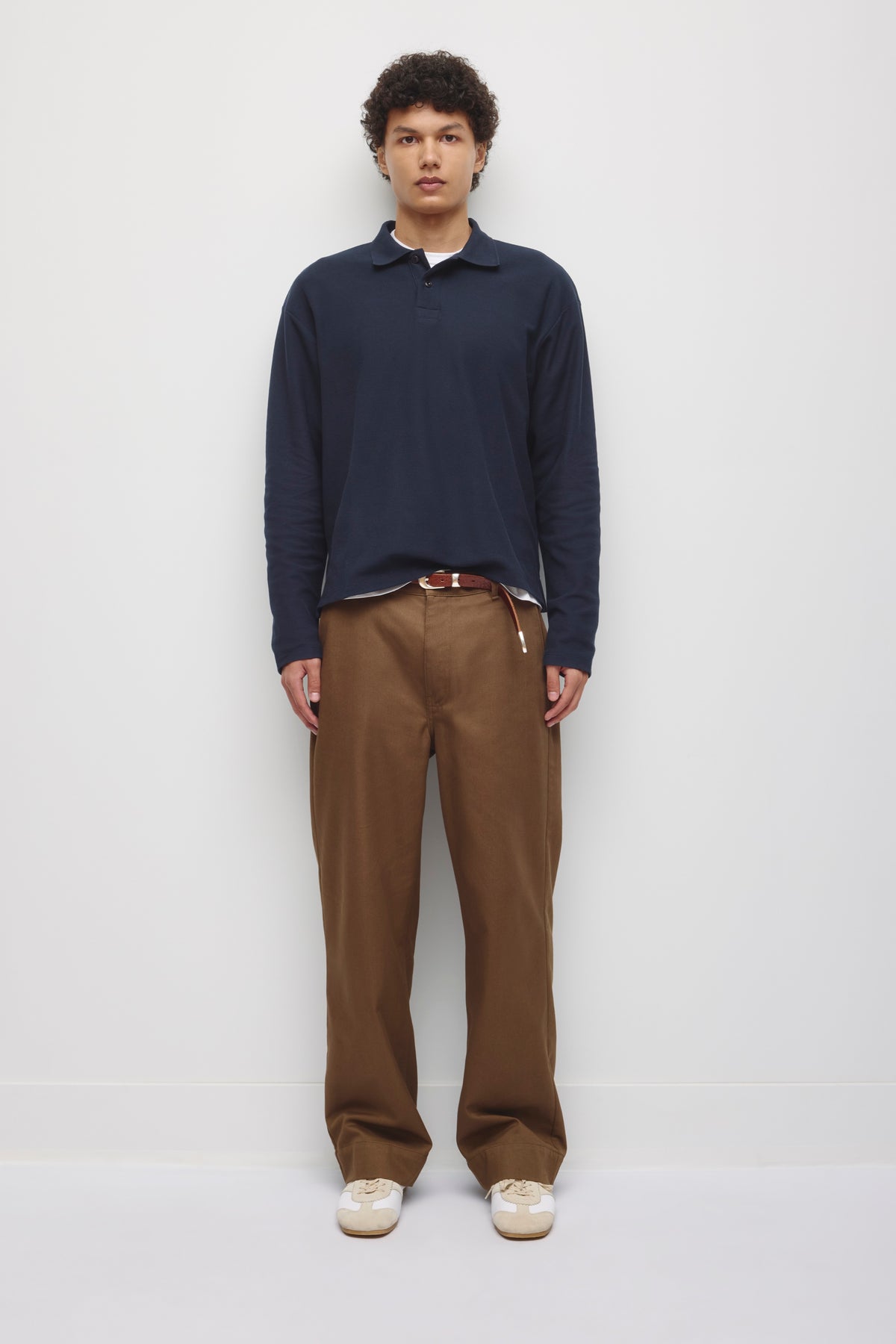 Men's Pique Longsleeve Polo in Pitch Navy